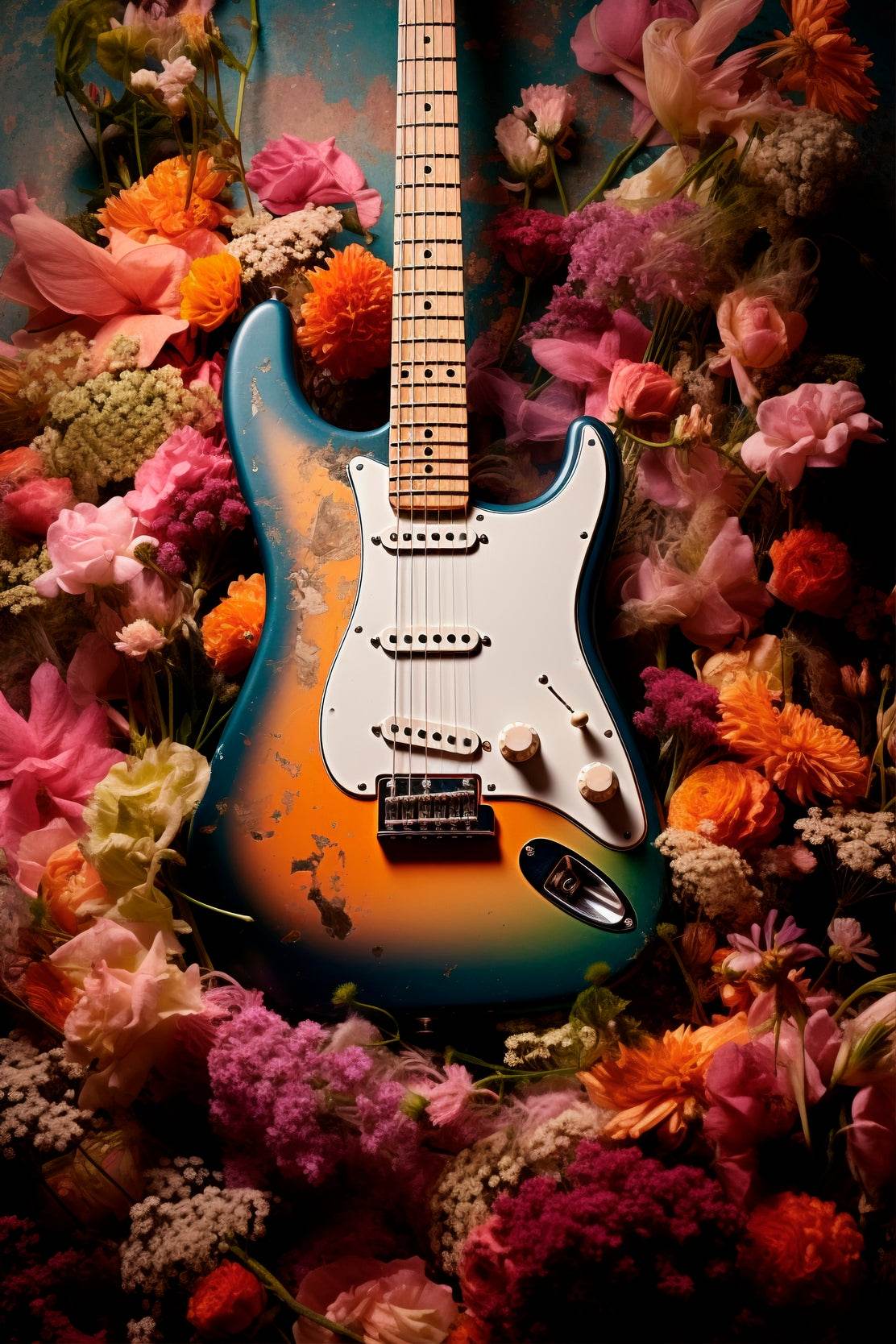 Guitar With Spring Flowers Wall Art - beink online art store