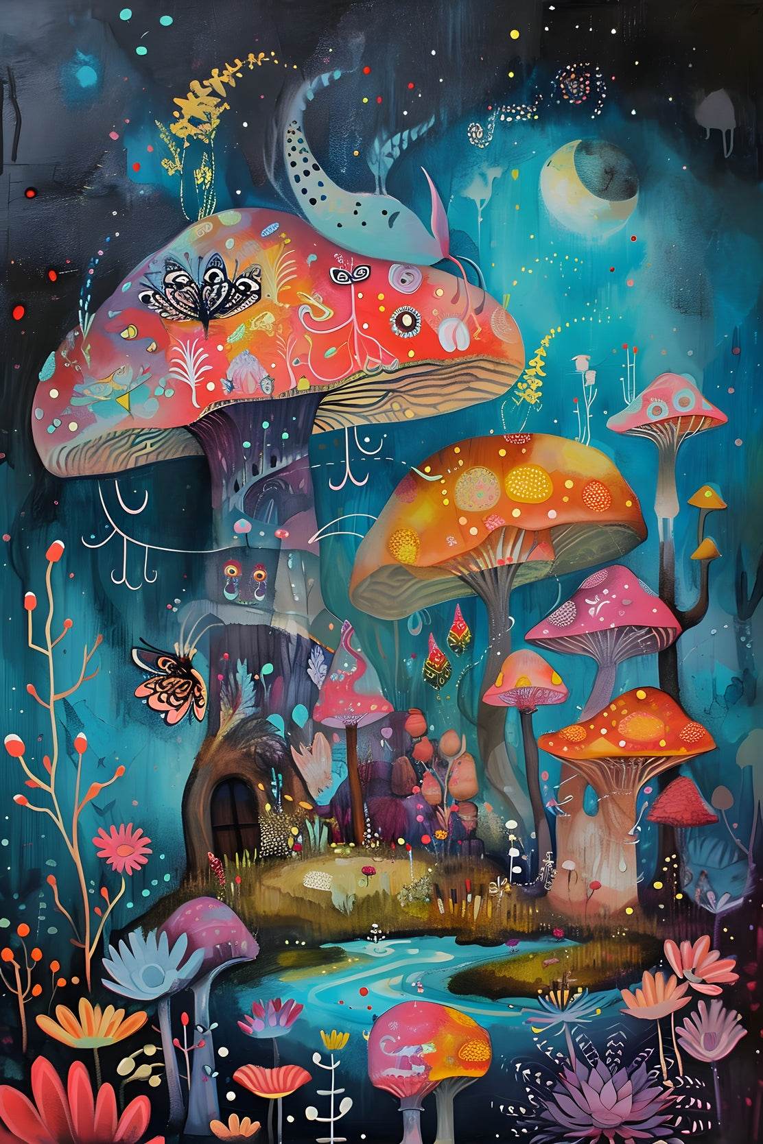 Colorful Painting of Mushroom House Wall Art - beink online art store