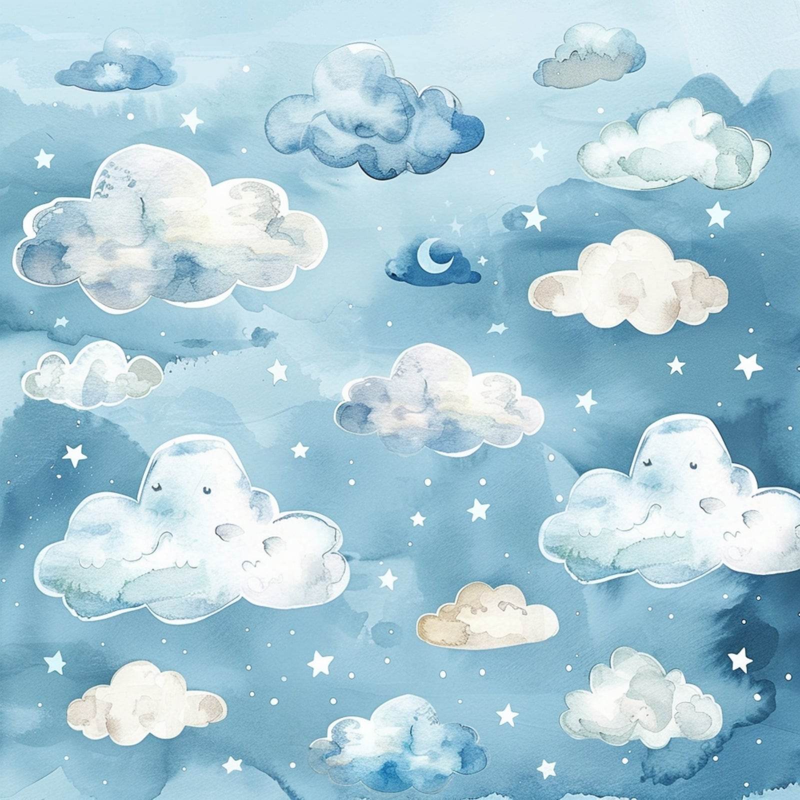 Blue Sky With Clouds and Stars Wall Art - beink online art store