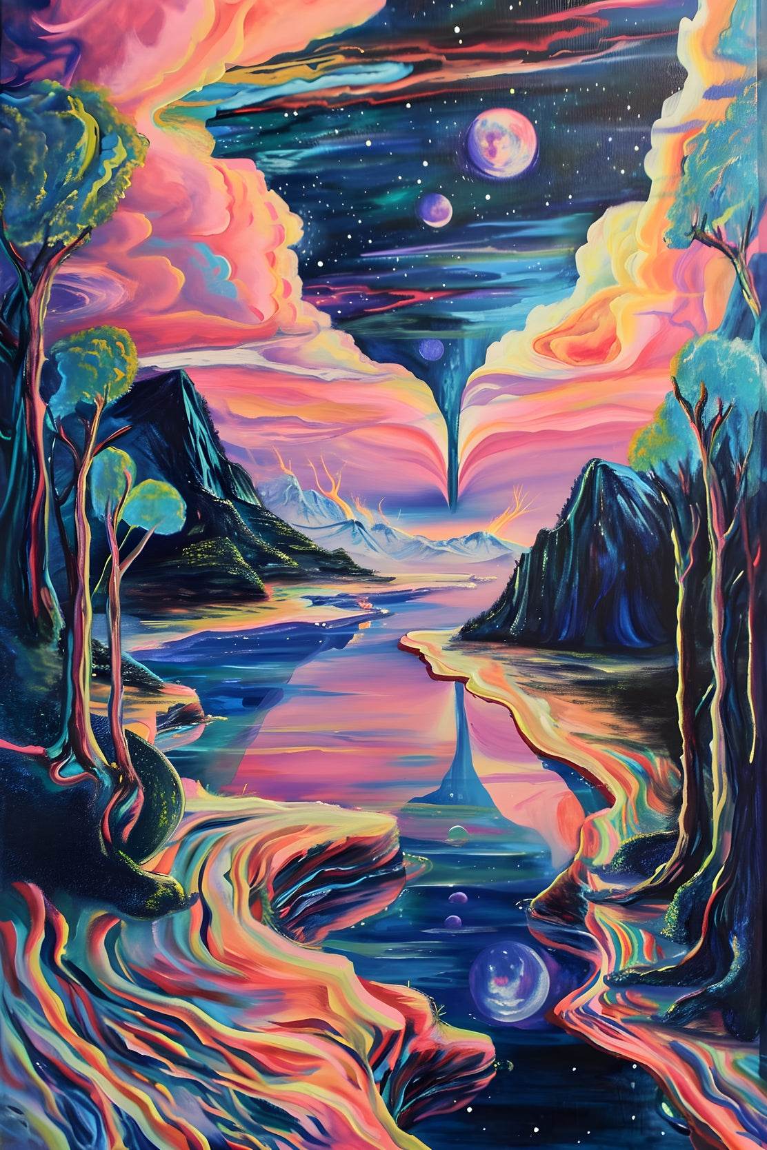 Painting of a night scene with a full moon Wall Art - beink online art store