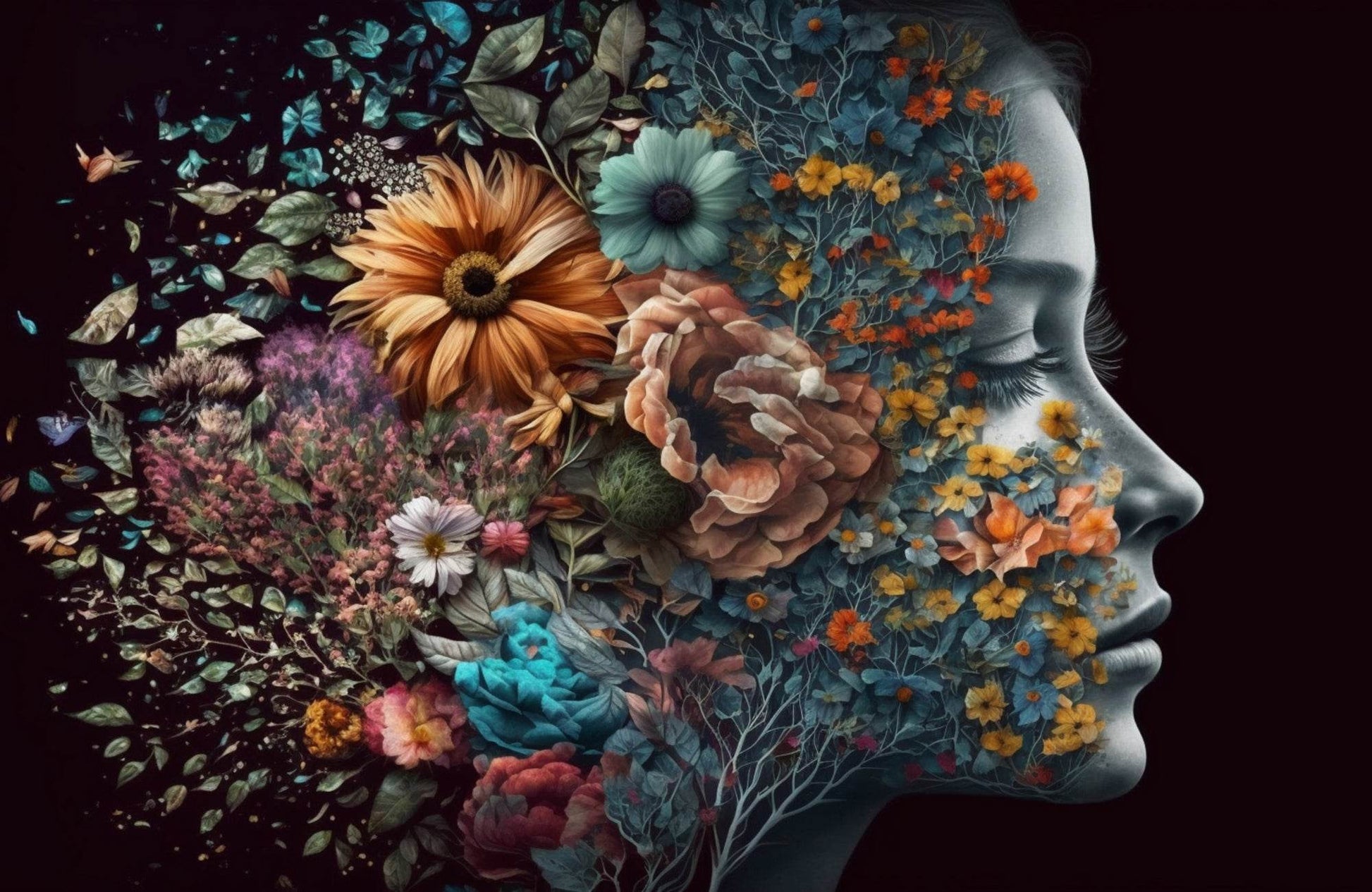 Women Face With Flowers Digital Art - beink online art store