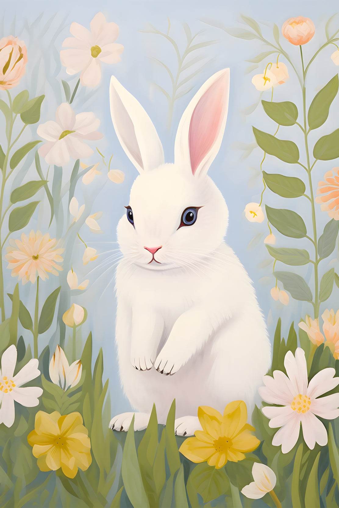 Drawing of Rabbit Sitting on the Grass - beink online art store
