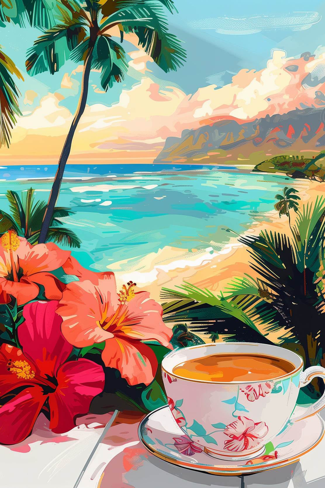 Hibiscus and Tea by the Beach Wall Art - beink online art store