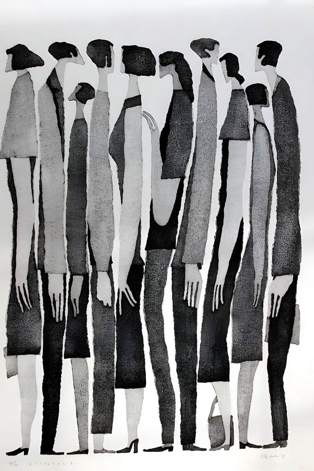 Waiting in Line - Static Posture and Linear Arrangement Art - beink online art store