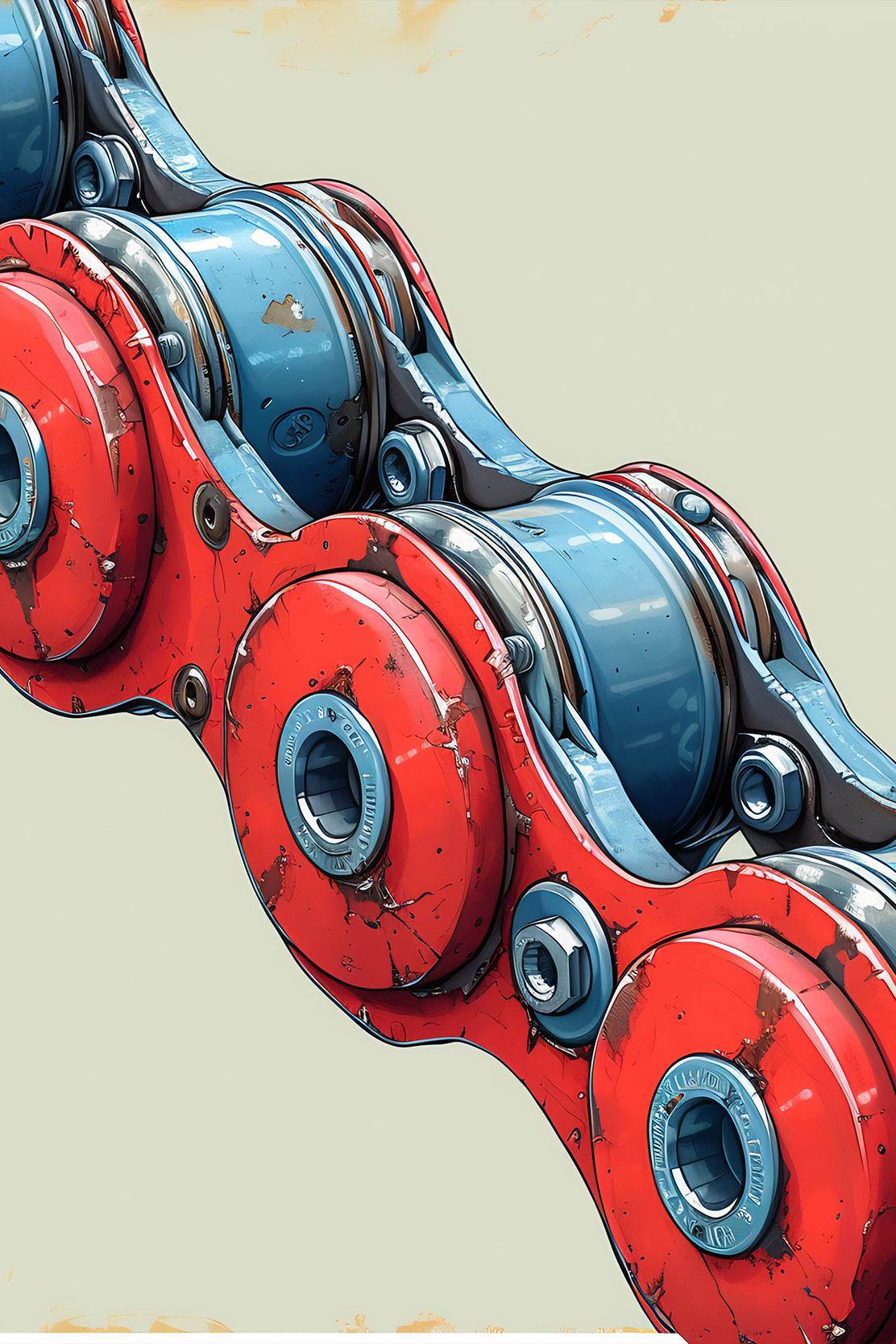 Painting of Red and Blue Bicycle Chain Artwork - beink online art store