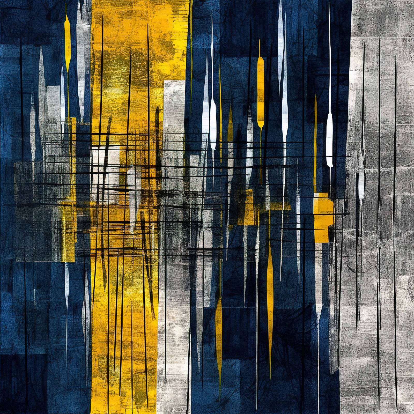 Yellow and Blue Sharp Strokes Abstract Wall Art - beink online art store