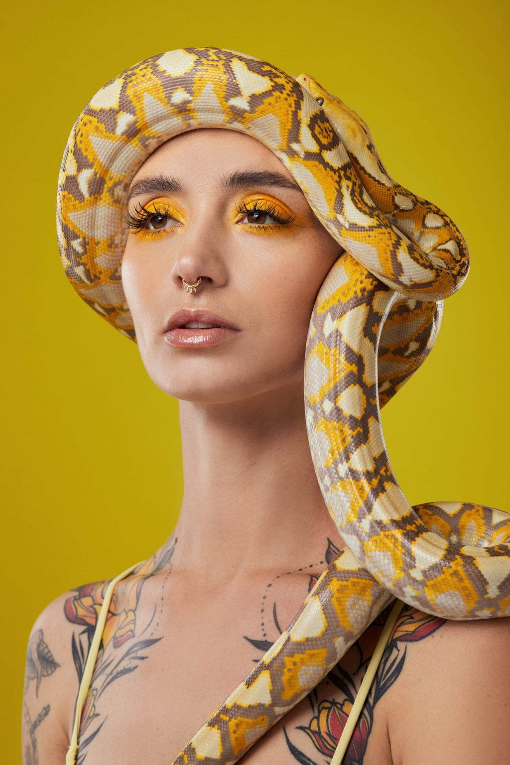 Girl With Snake Around Head Animal Wall Art - beink online art store