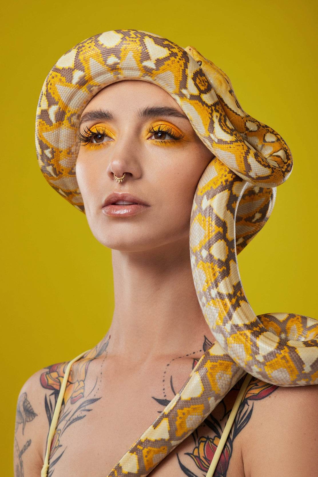 Girl With Snake Around Head Animal Wall Art - beink online art store