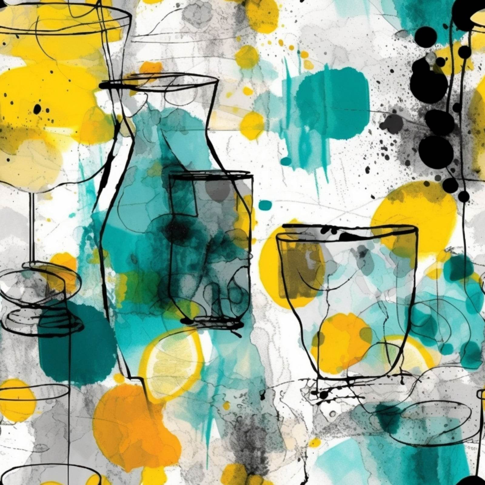 Glass Shapes With Water Color Background Abstract Wall Art - beink online art store