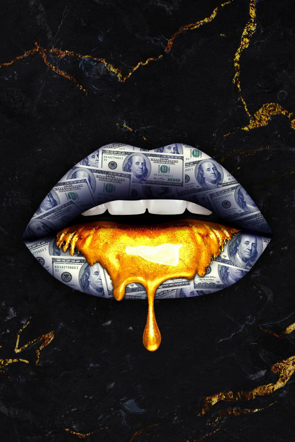Black Woman Lips With Money And Gold Wall Art - beink online art store