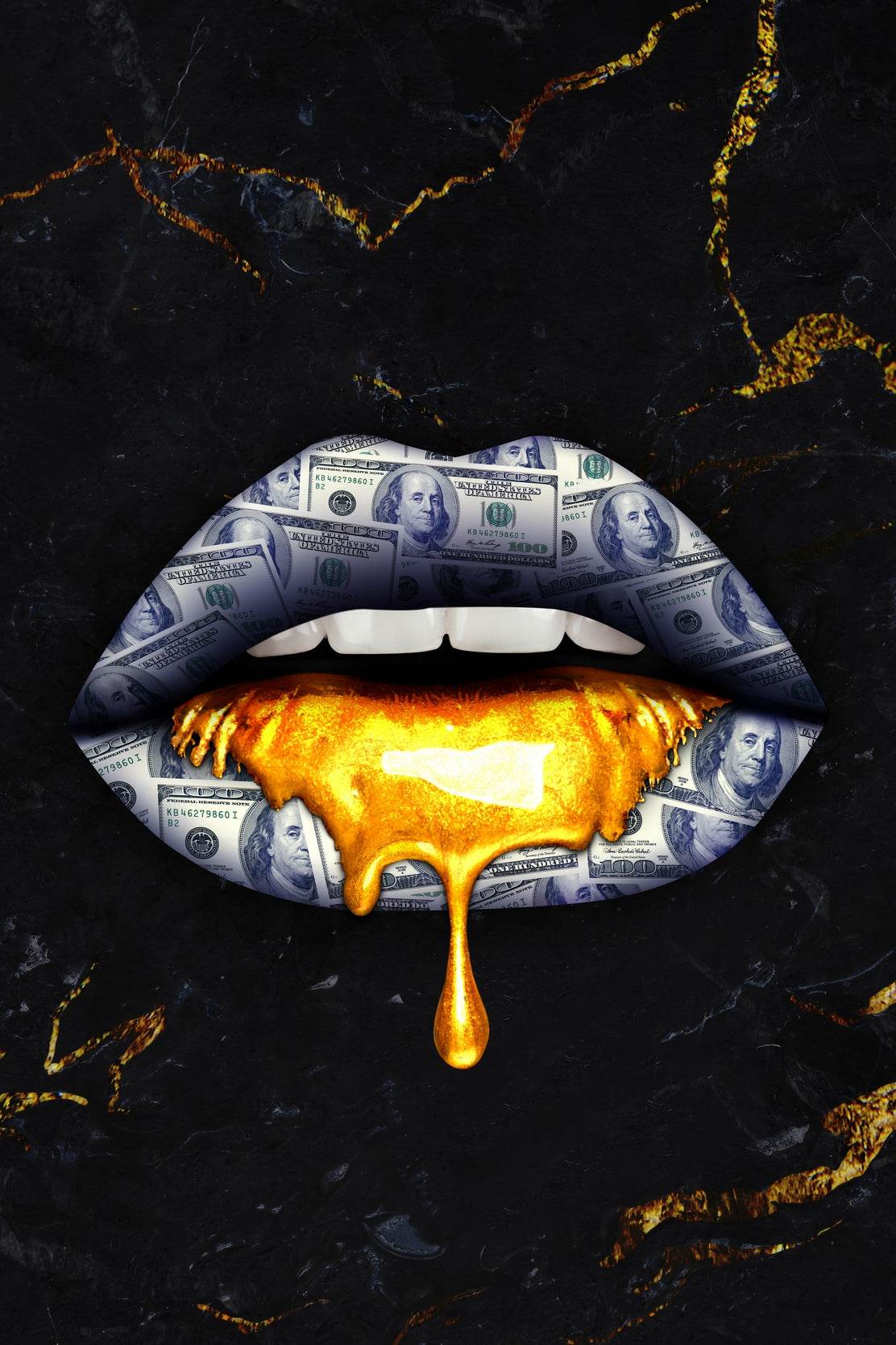 Black Woman Lips With Money And Gold Wall Art - beink online art store