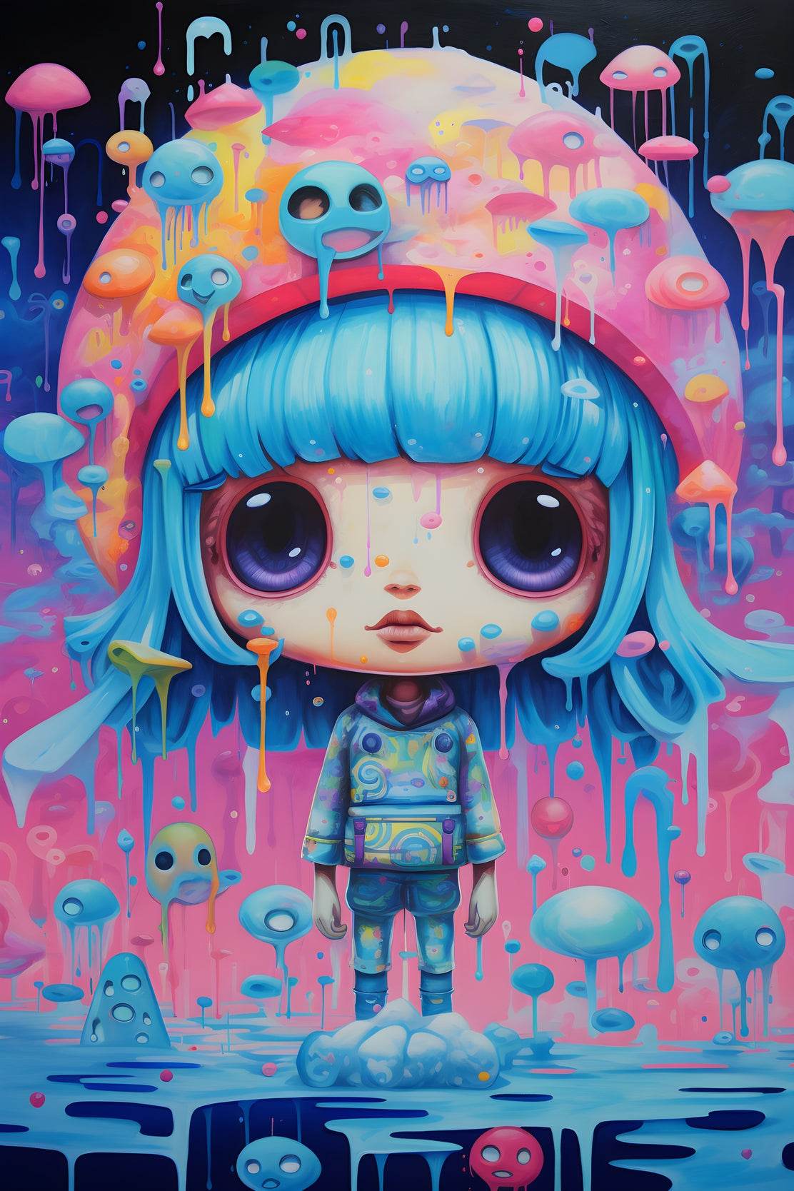 Fantasy Girl With Blue Hair Wall Art - beink online art store