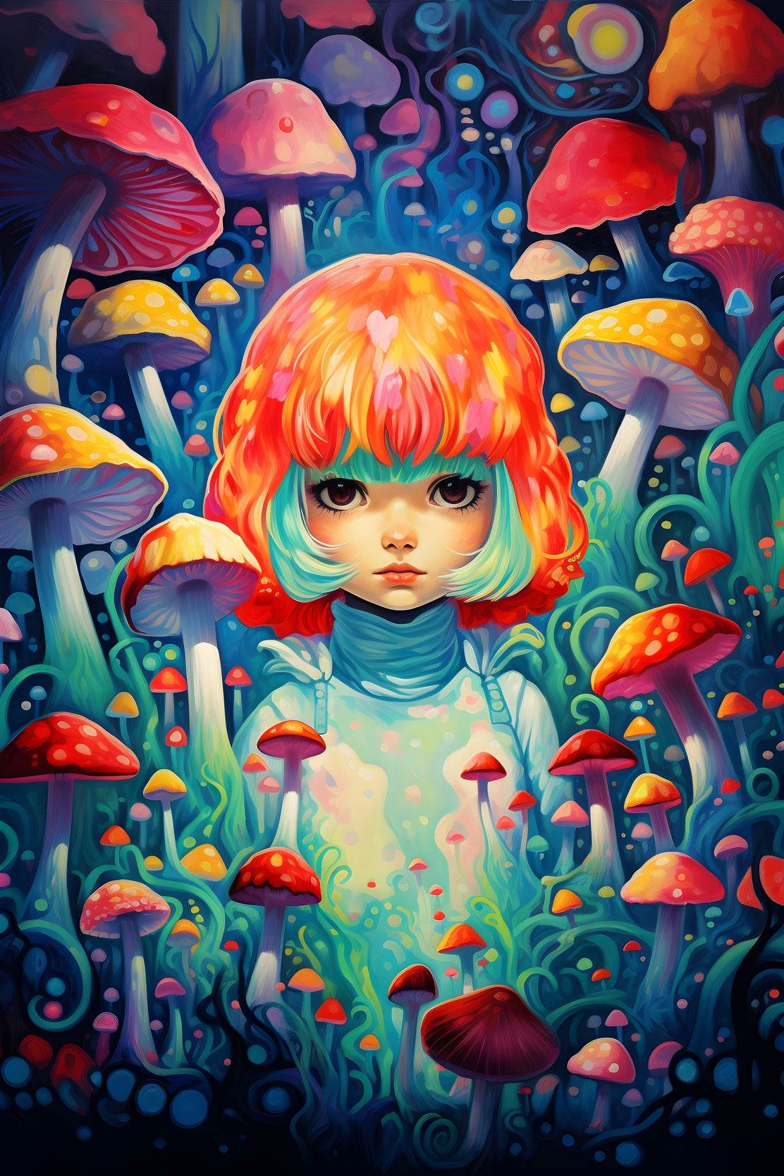 Colorful Mushroom Girl Wall Art - beink online art store