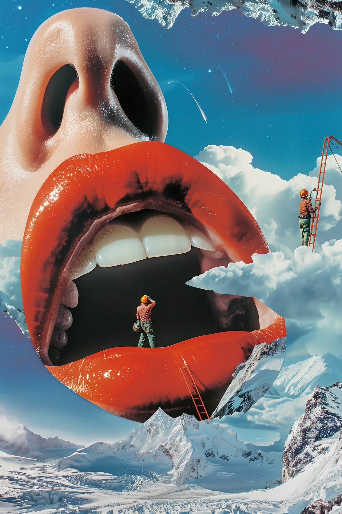 Background of a Woman Mouth in Snowy Mountain Wall Art - beink online art store