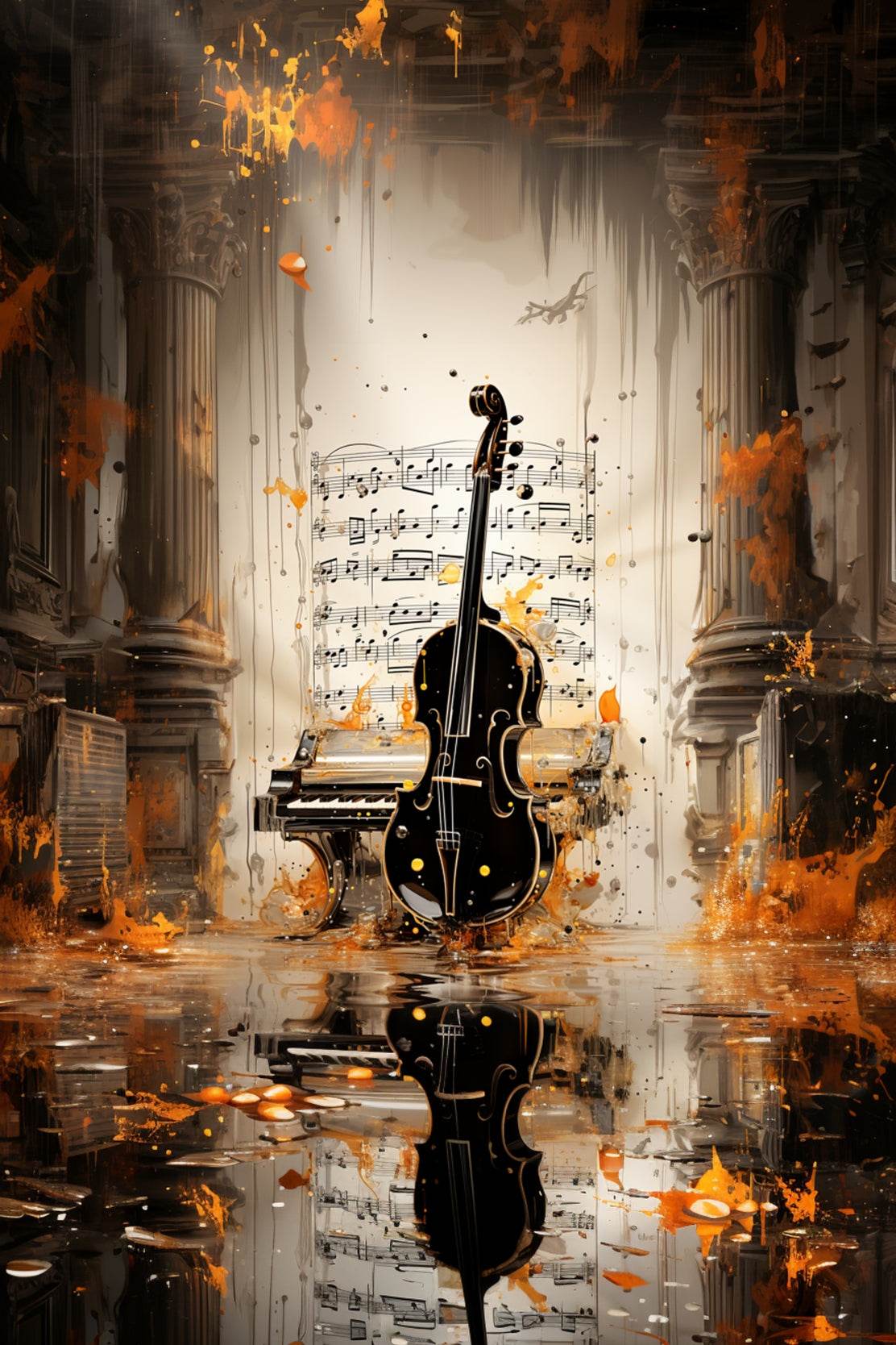 Violin With Musical Notes Wall Art - beink online art store