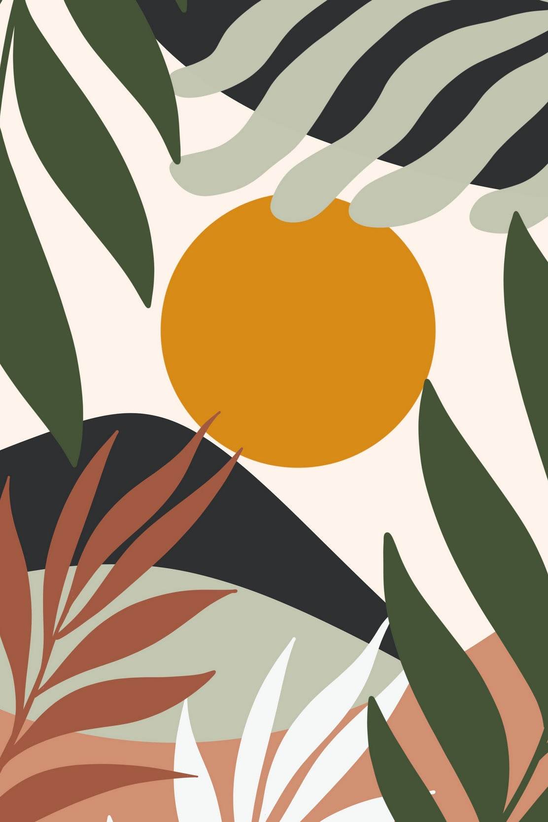 Minimalist leaves With Background ArtWork - beink online art store