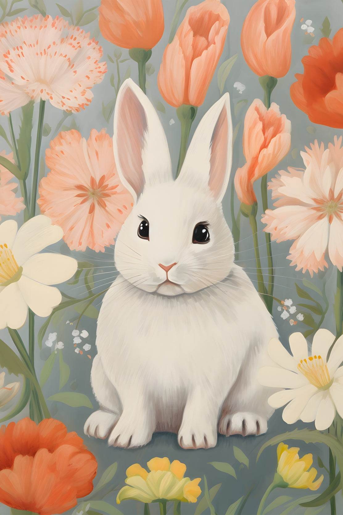 Drawing of Bunny Sitting in Flowers - beink online art store