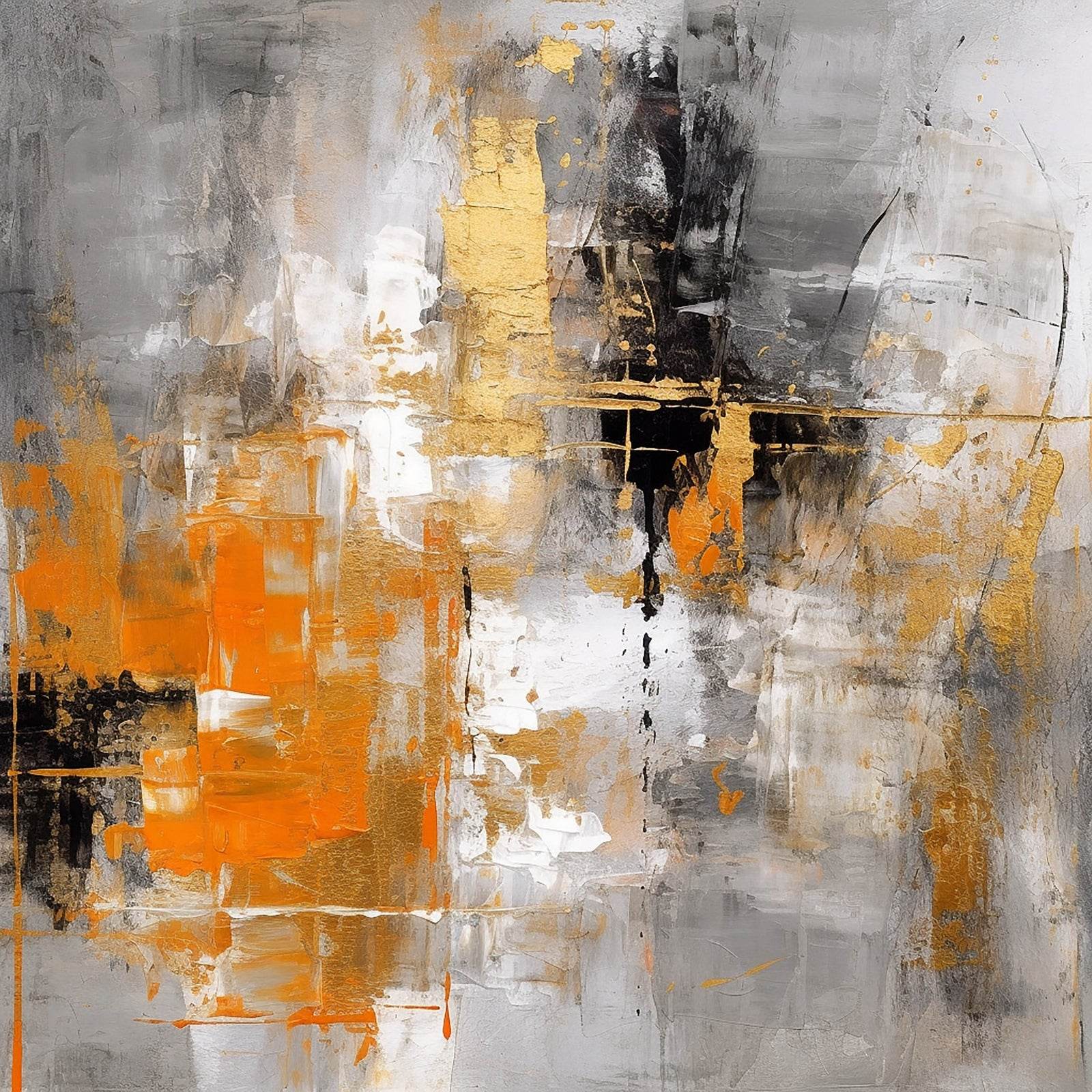 Vibrant Orange and Black Brush Strokes Abstract Wall Art - beink online art store