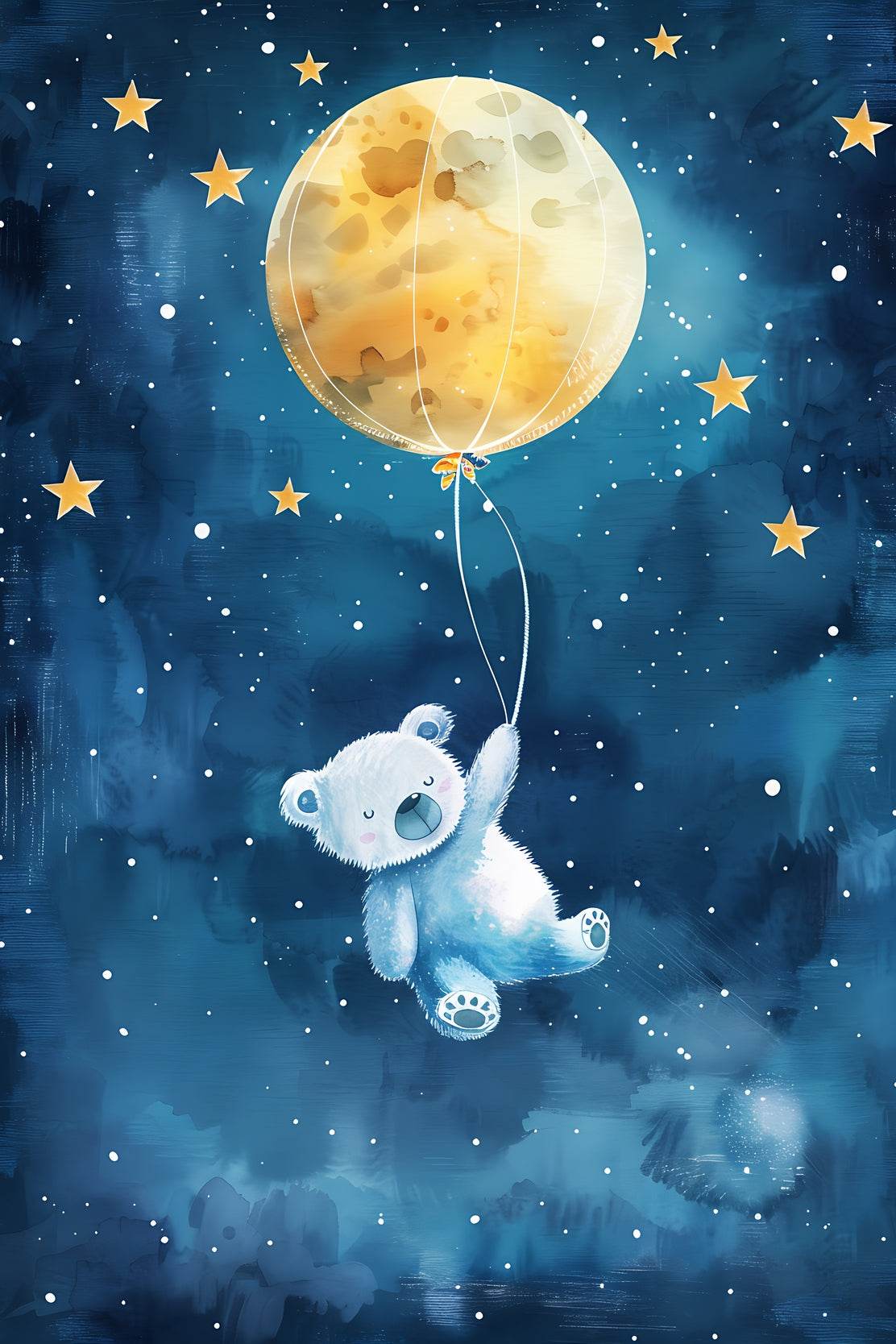 Flying Teddy Bear With Yellow Balloon - beink online art store