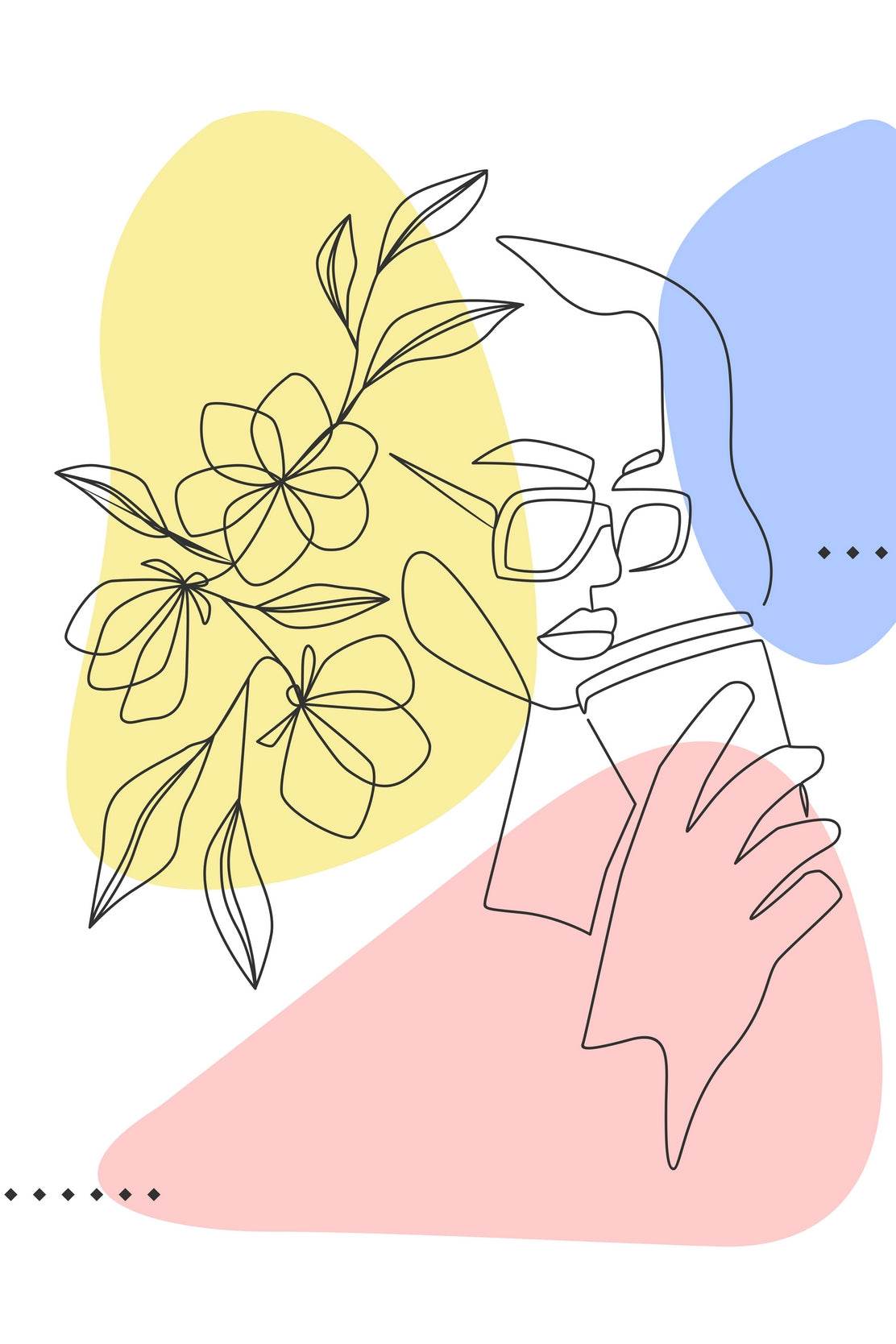 Minimal Woman and Flower Drinking Coffee Wall Art - beink online art store