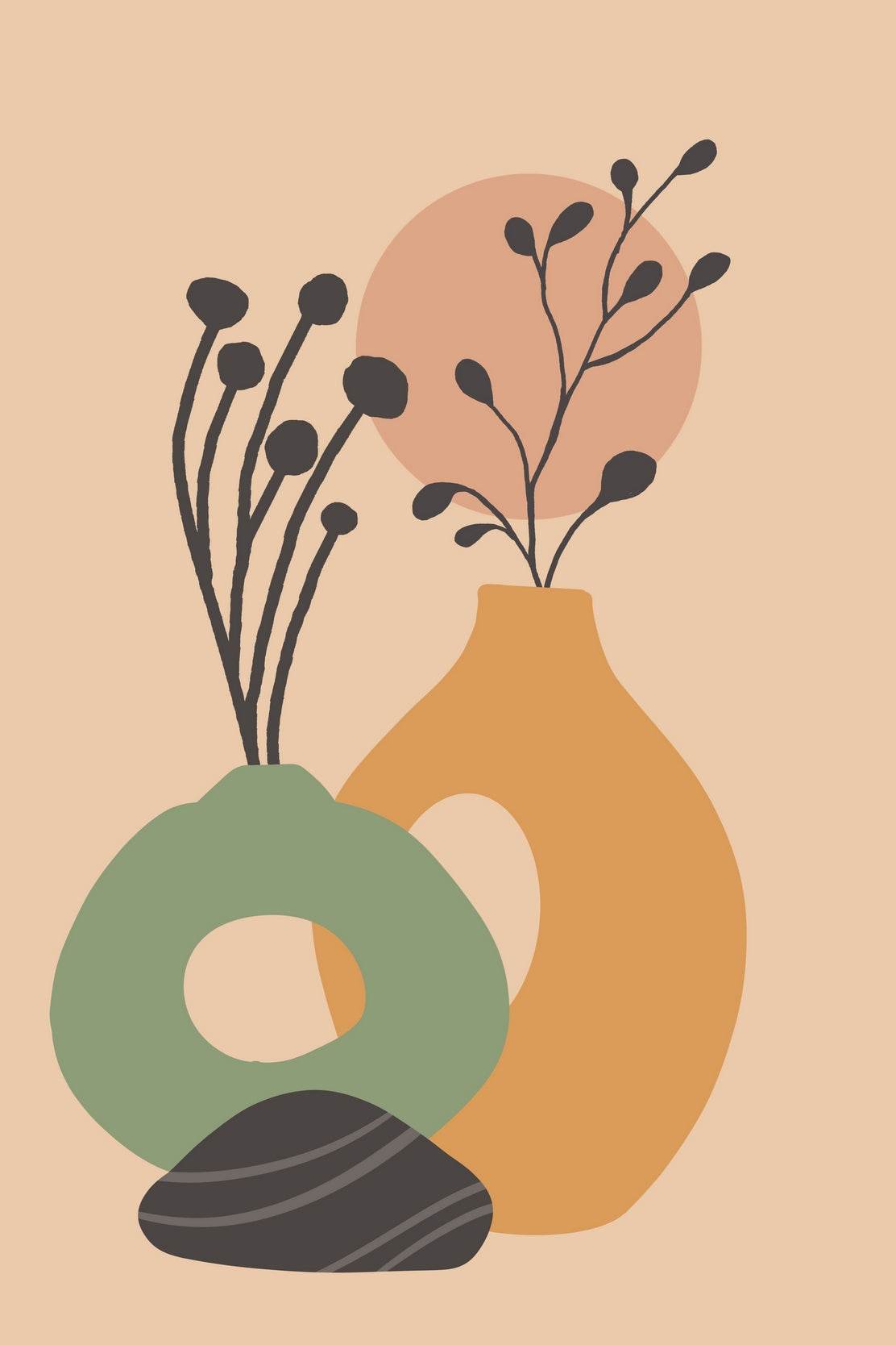 Vases and Plants With Beige Backround Art Work - beink online art store