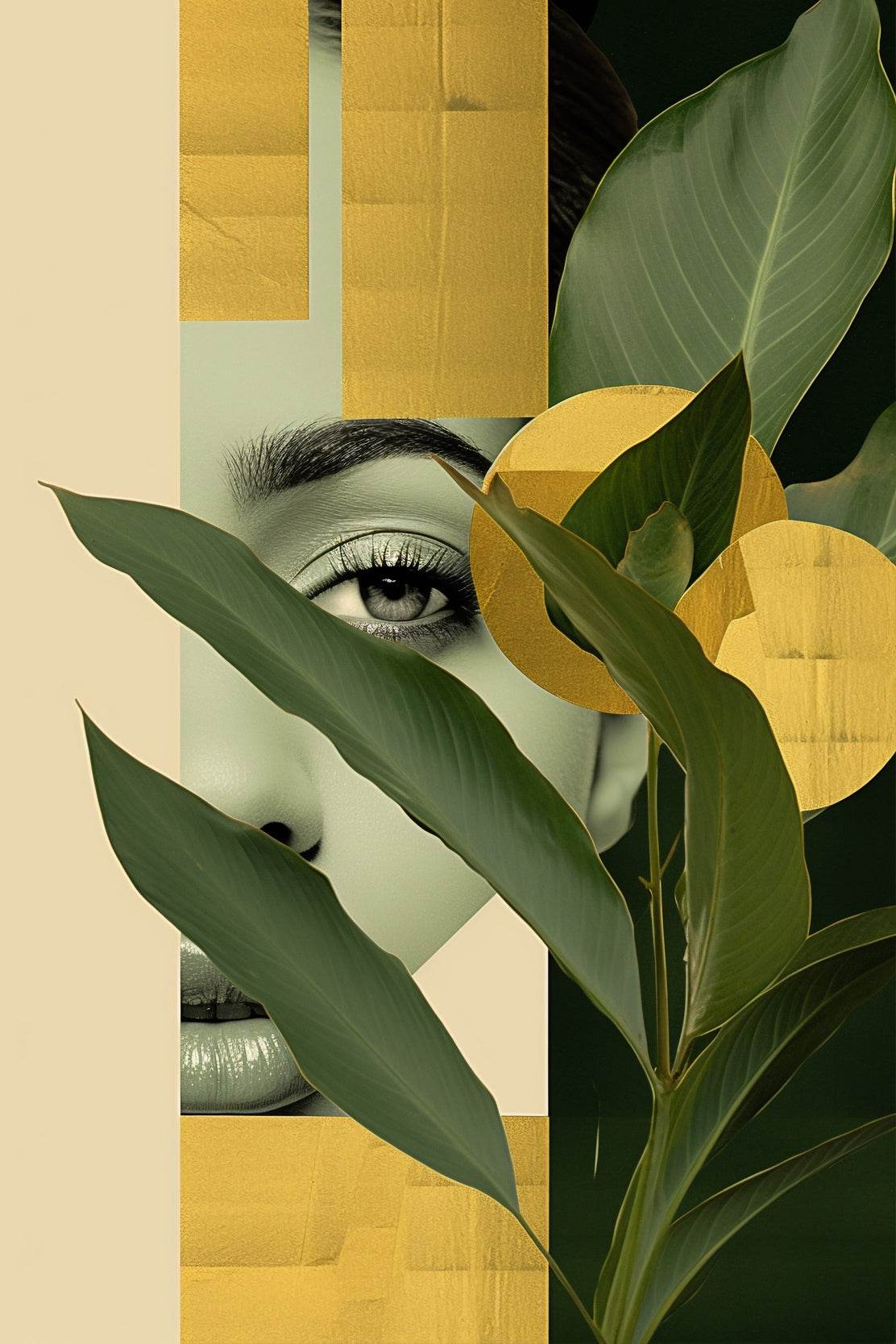 Girl Behind Tropical Leaves Abstract Wall Art - beink online art store