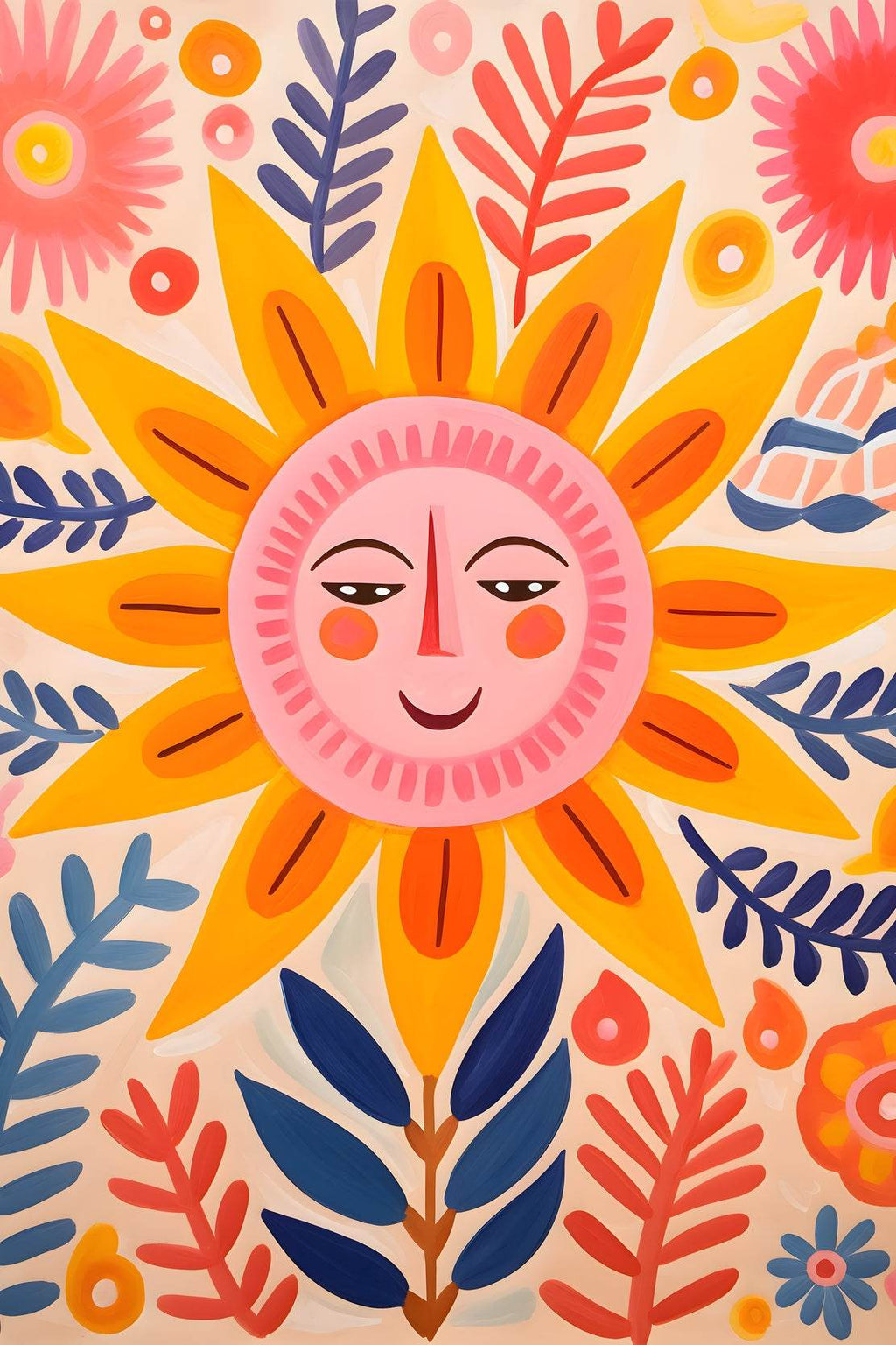 Drawing of Smiling Sun Wall Art - beink online art store