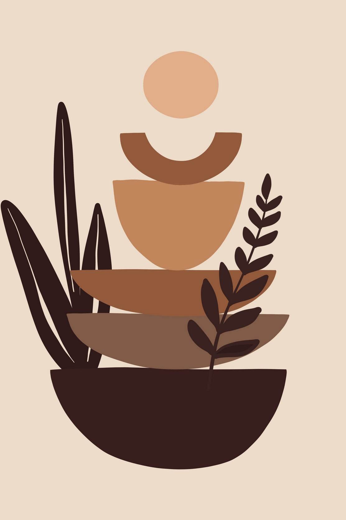 Abstract Botanical Art With Stacked Shapes ArtWork - beink online art store