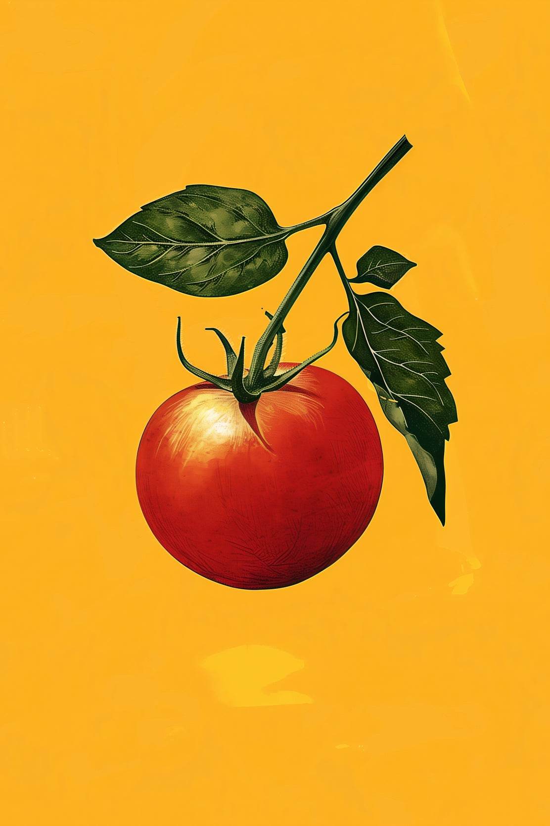 Drawing of Tomato With a Leaf Wall Art - beink online art store