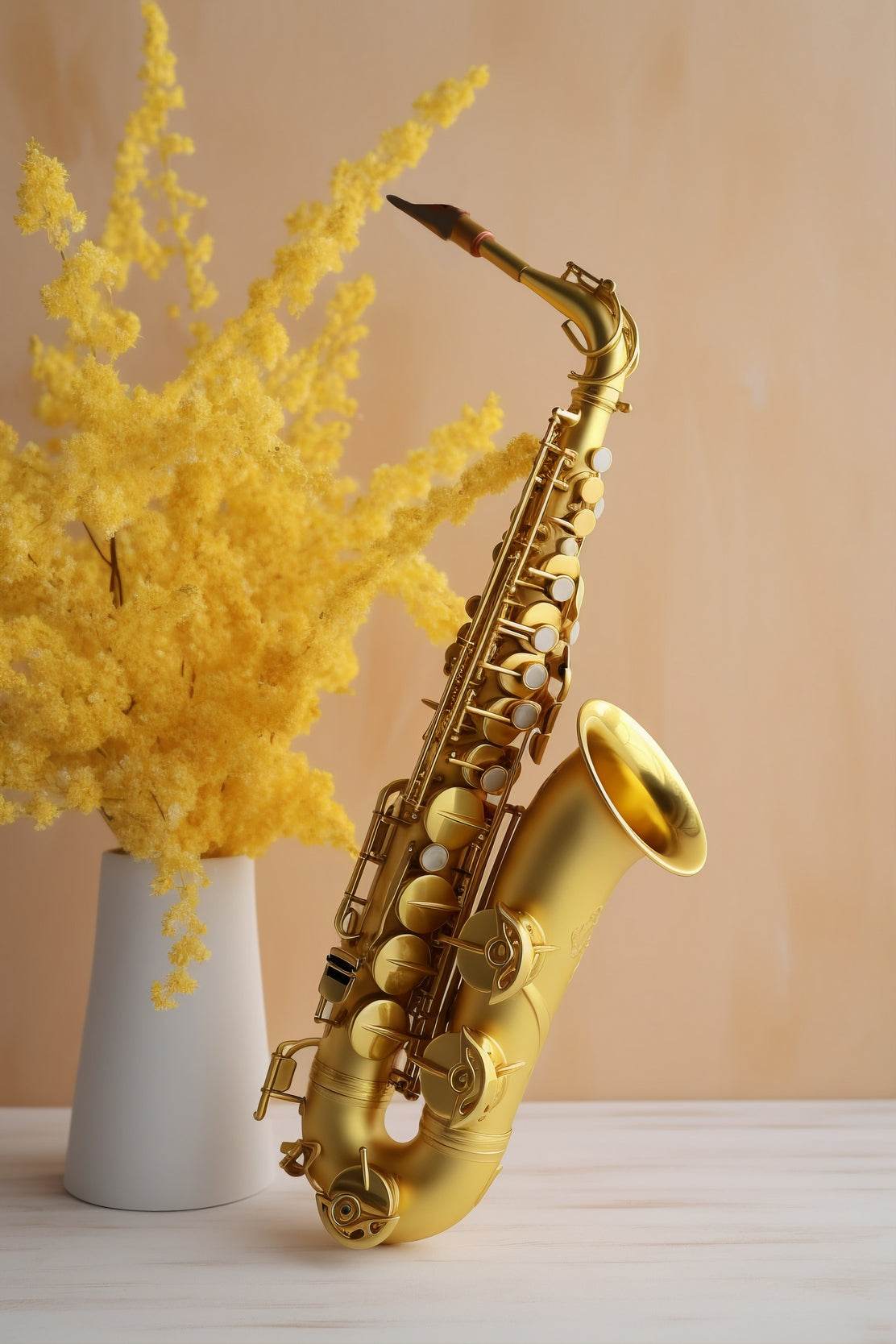 Golden Saxophone Next To Yellow Flowers Wall Art - beink online art store