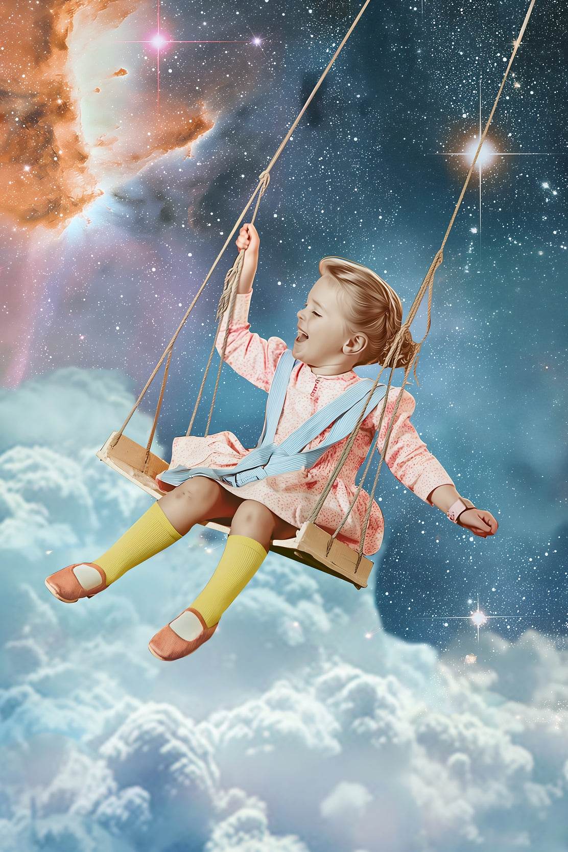 Little Girl Swinging in Space Wall Art - beink online art store