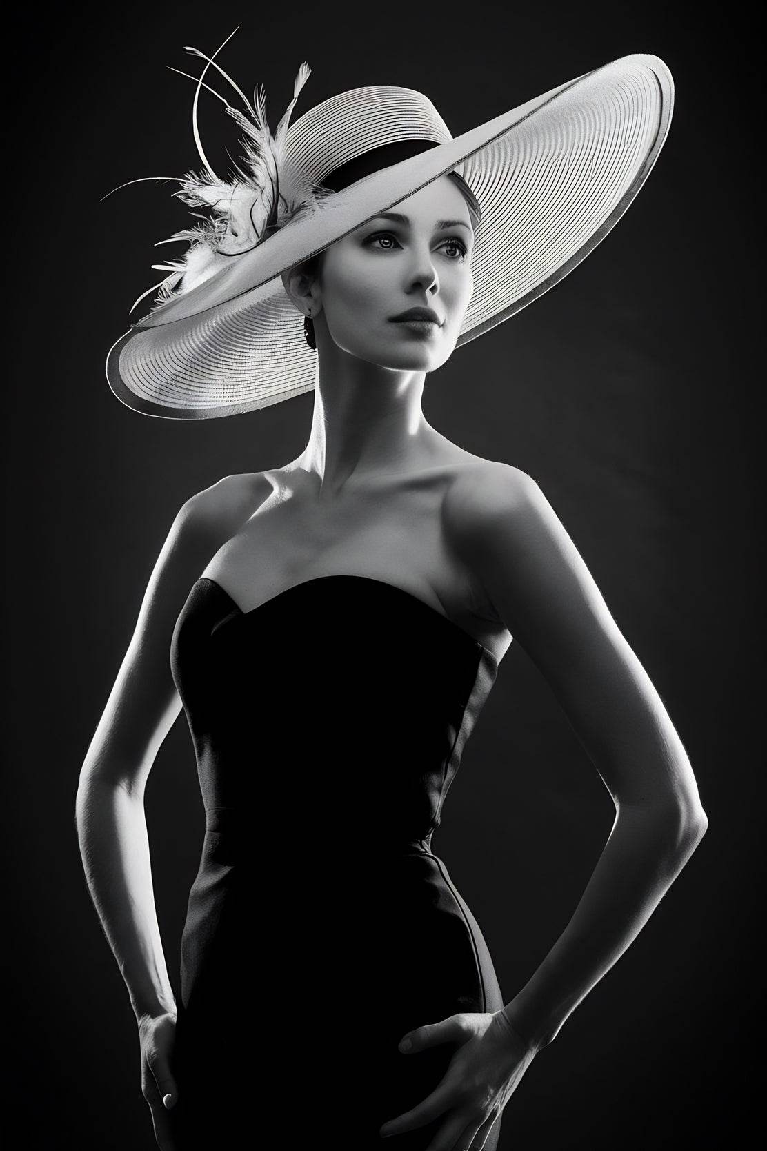 Elegant Women with Hat Black & White Wall Art - beink online art store