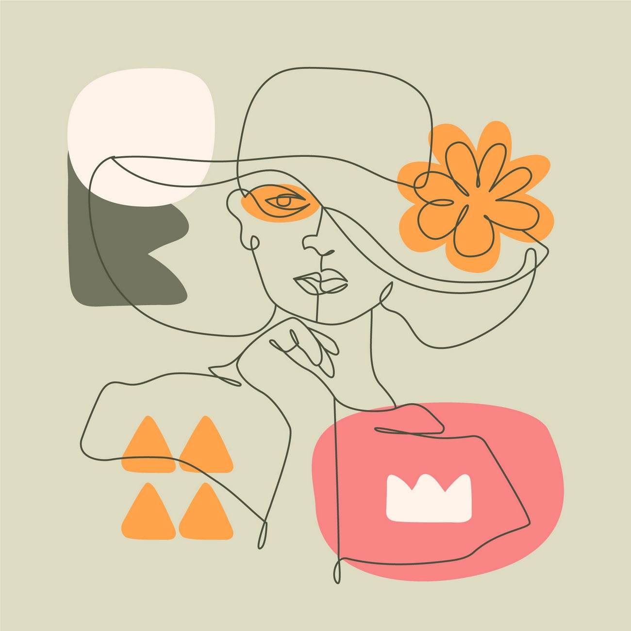 Woman With a Brimmed Hat Line Art - beink online art store