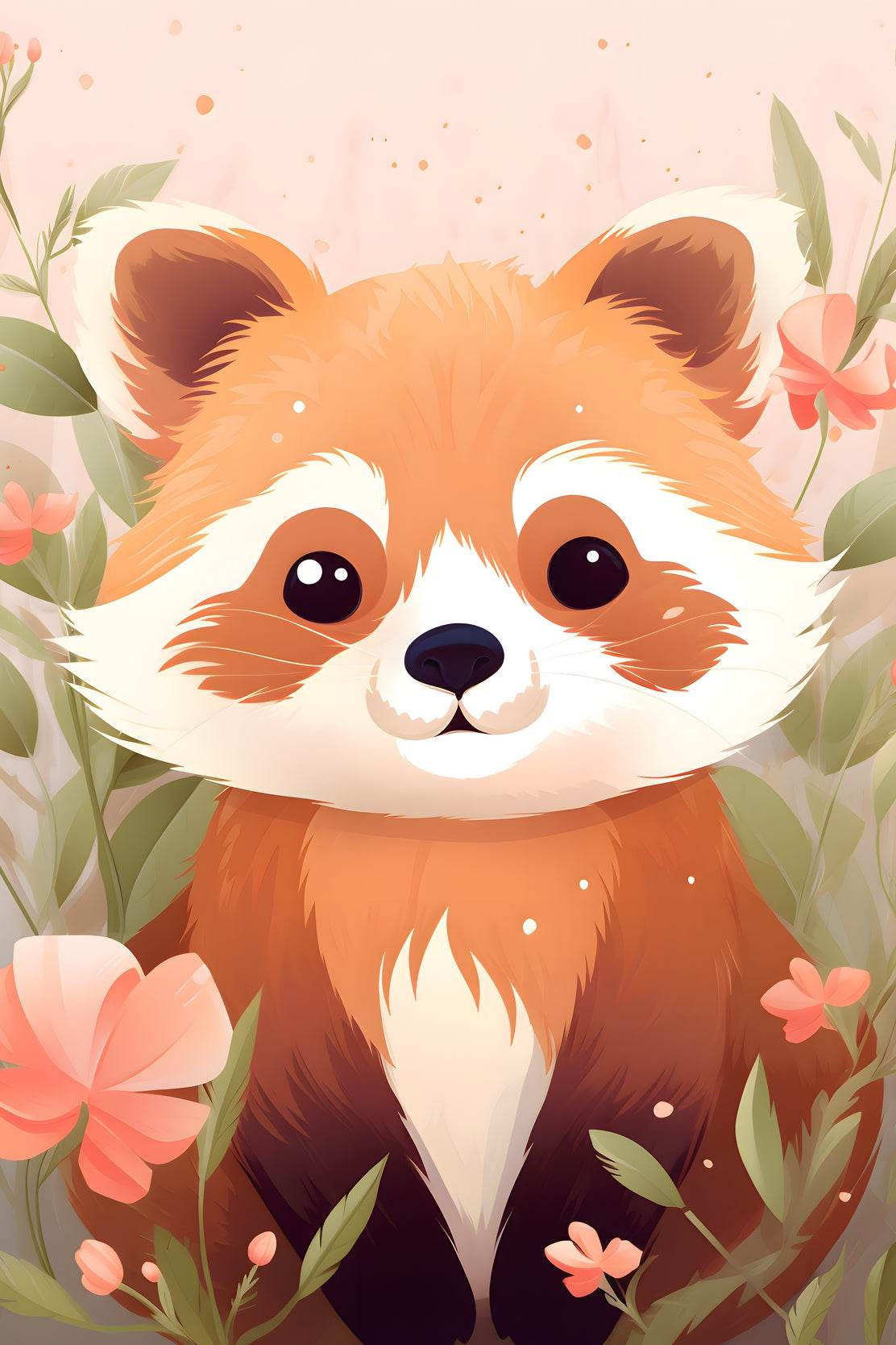 Red Baby Panda Sitting in Flowers - beink online art store