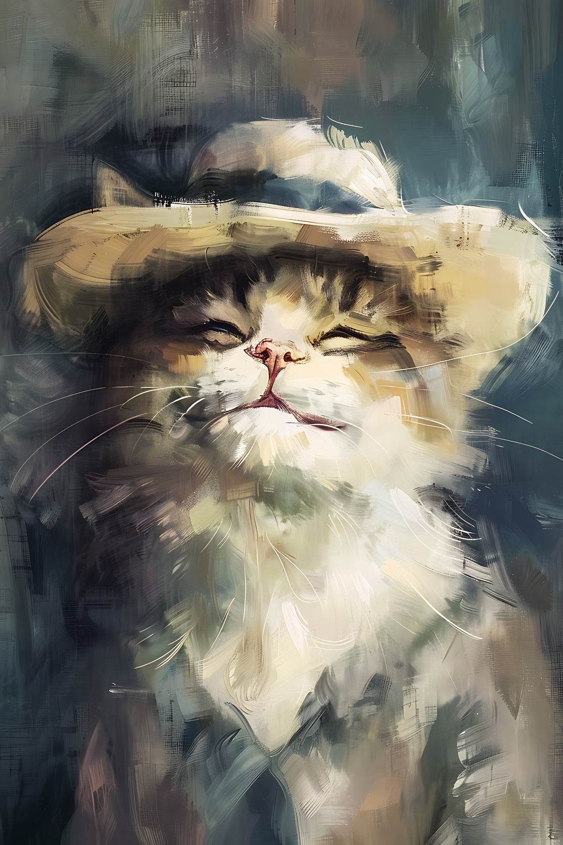 Painting of Smiling Cat With Hat - beink online art store