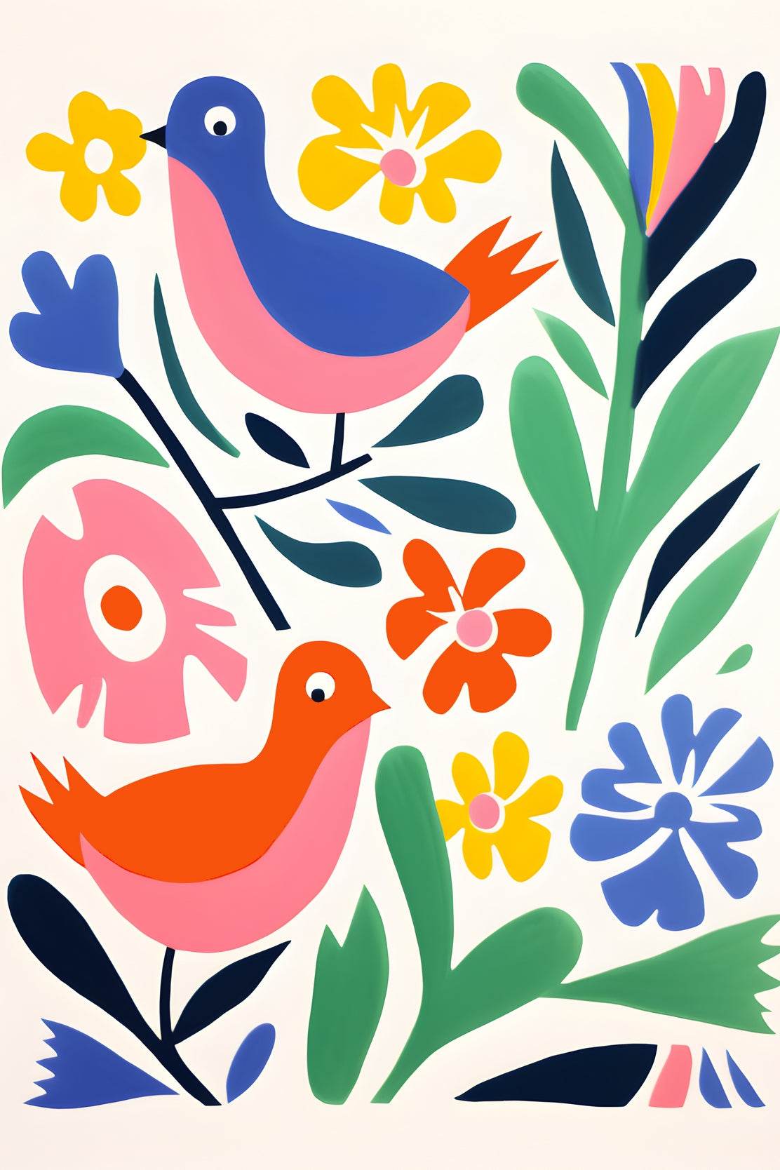 Painting Birds Among Flowers - beink online art store