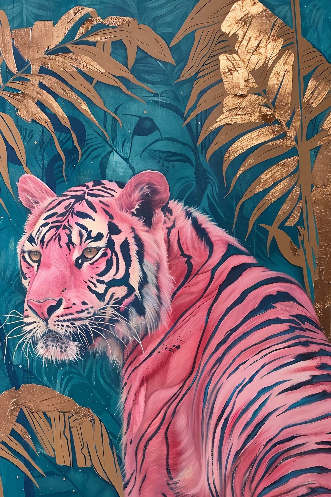 Handmade Tiger Painting with Palm Leaves - beink online art store
