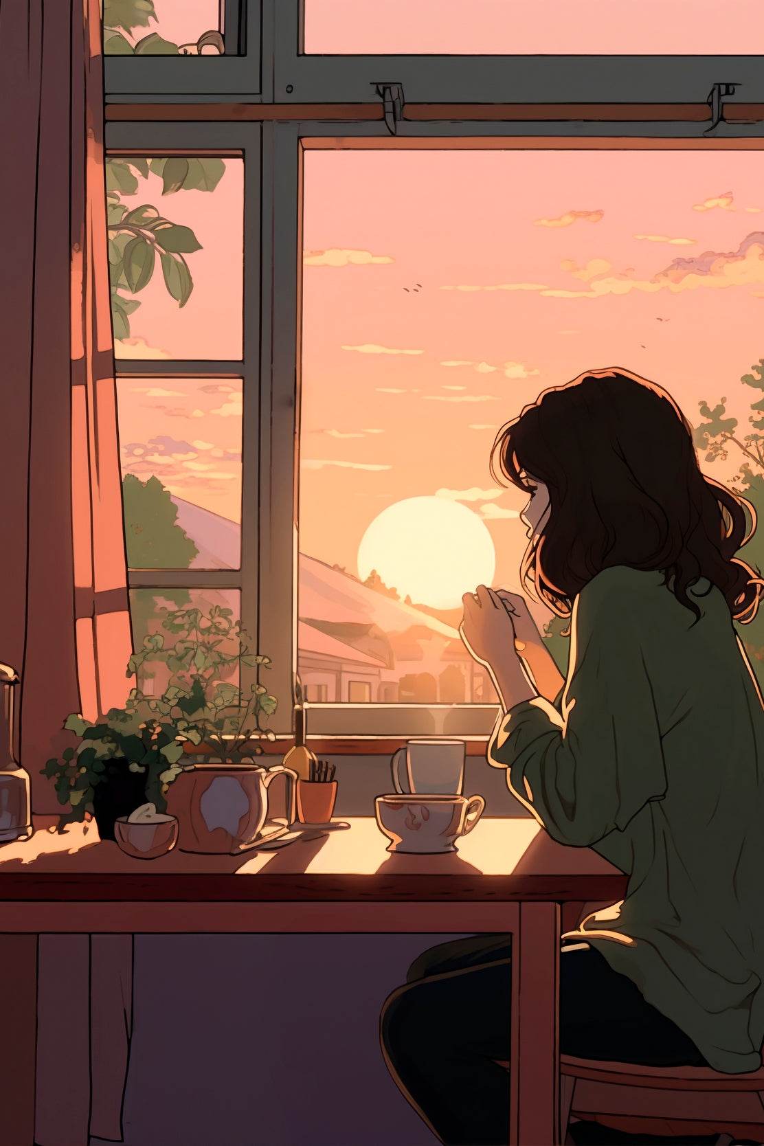 Lifestyle Scene with Girl Doing Regular Tasks in Anime Style Wall Art - beink online art store