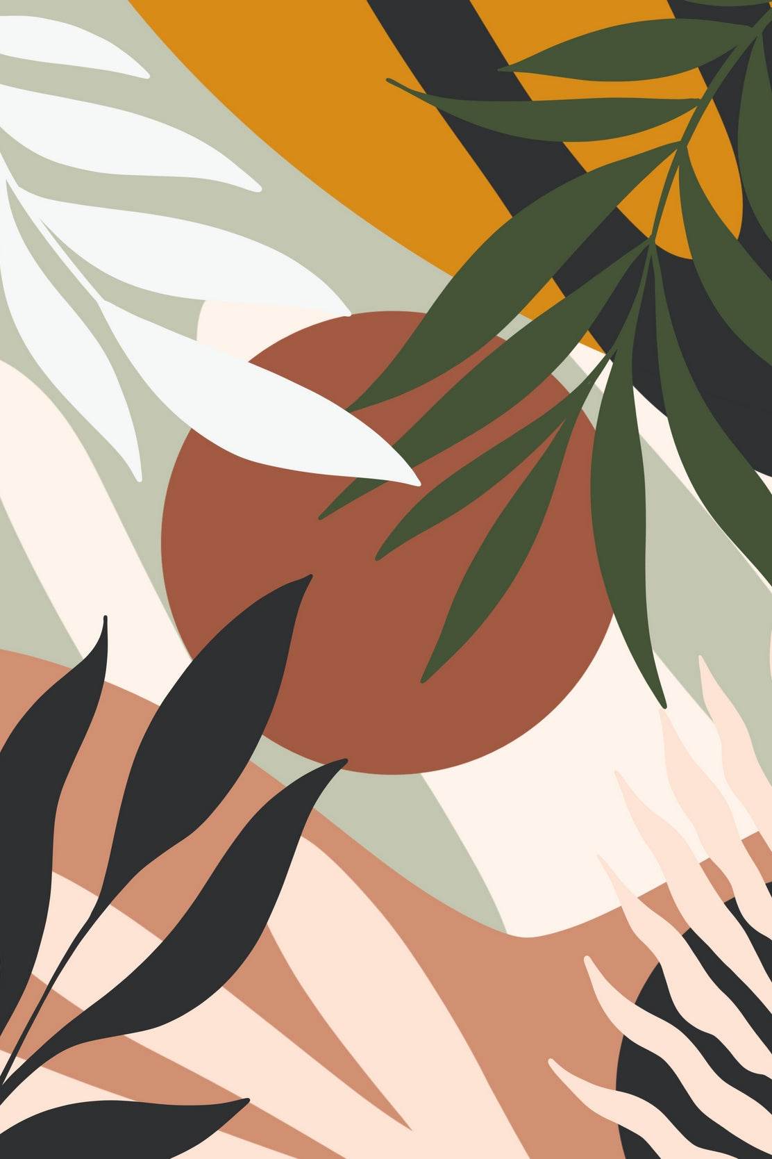Abstract Design with Tropical Leaves shapes ArtWork - beink online art store