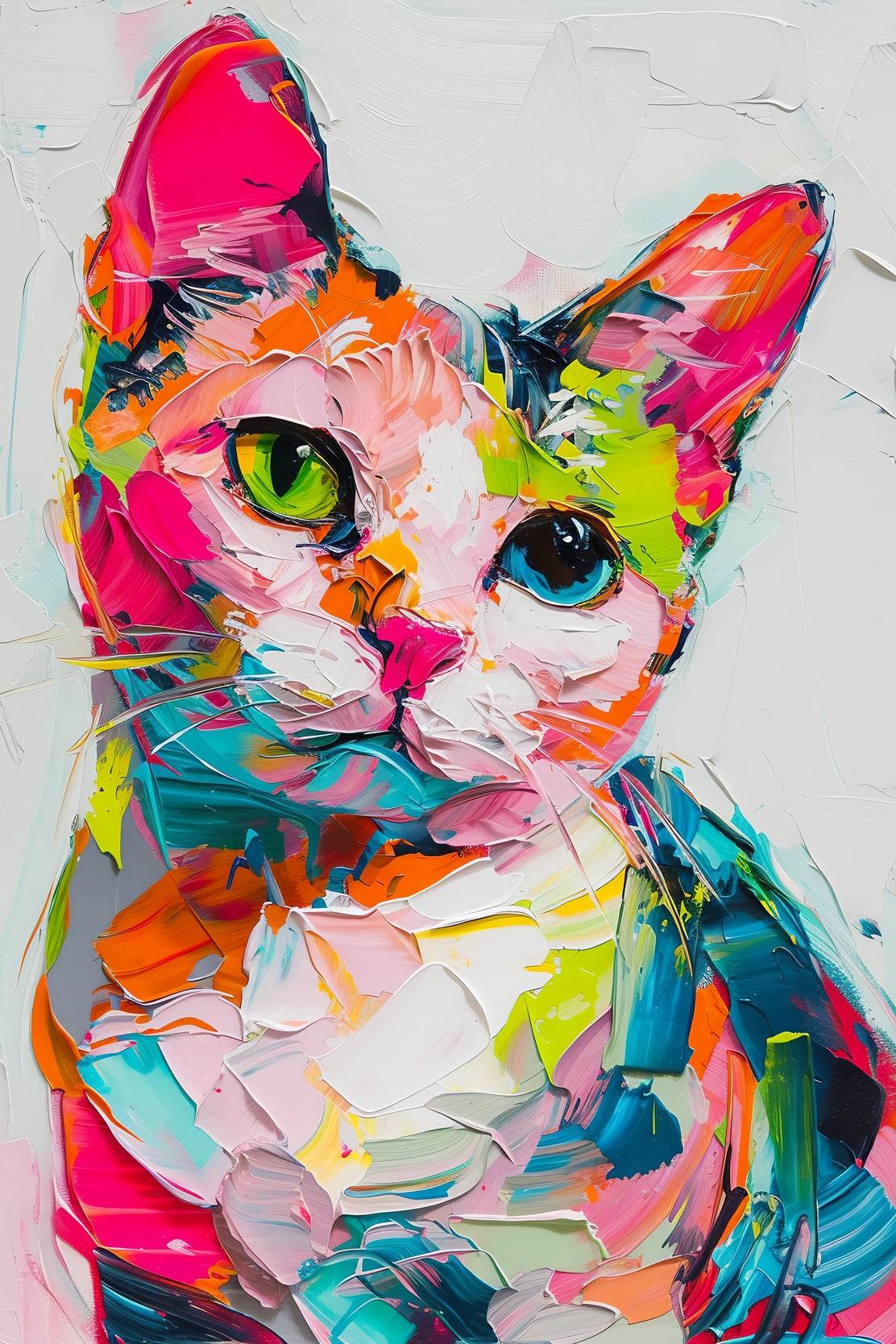 Hand Painted Illustration of Colorful Cat - beink online art store