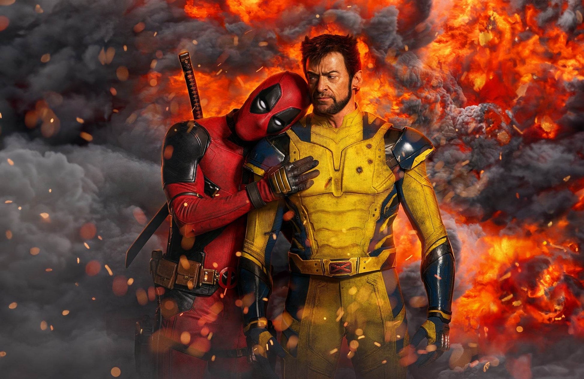 Funny Deadpool & Wolverine with Fire Background - beink online art store
