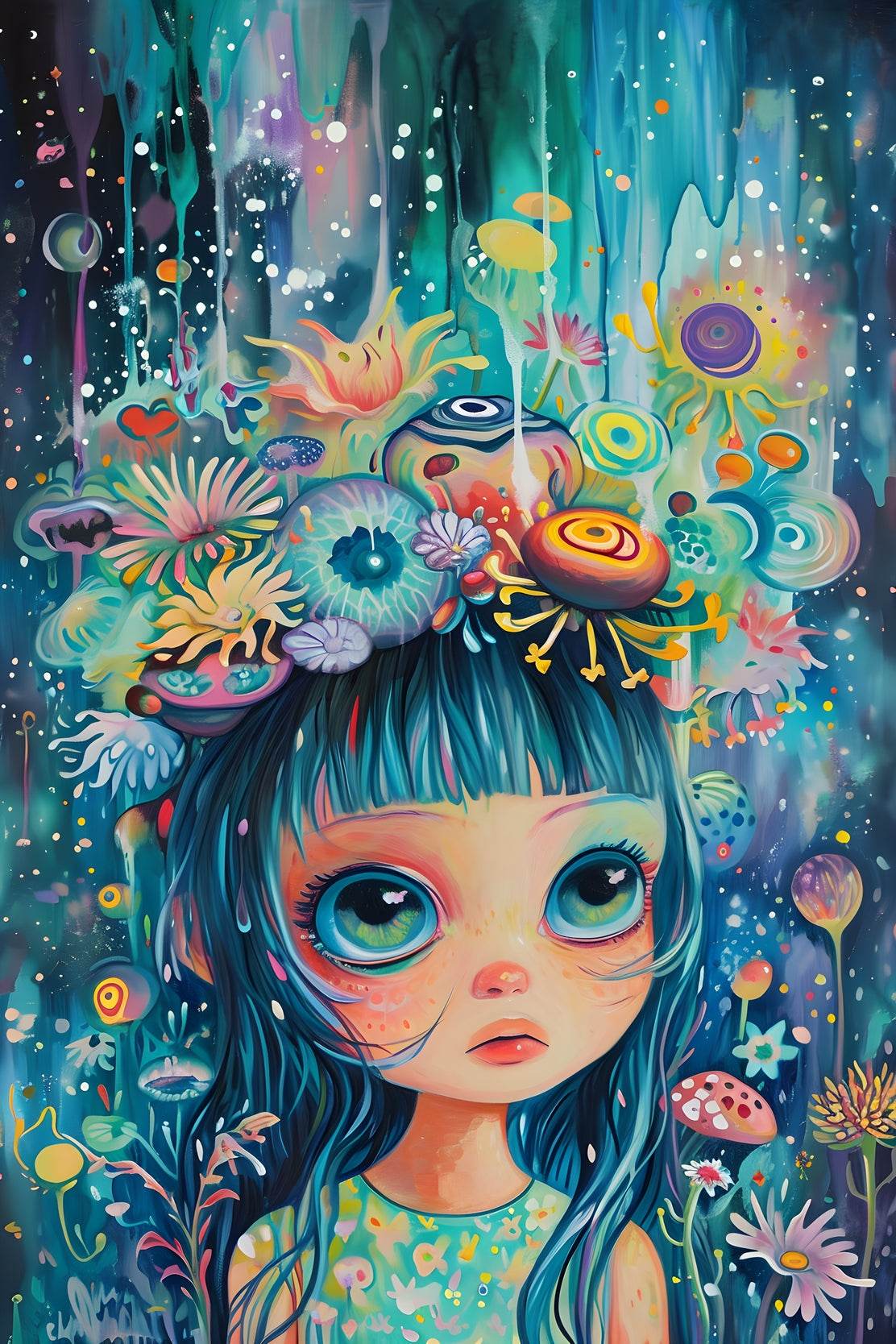 Anime girl with blue hair Wall Art - beink online art store