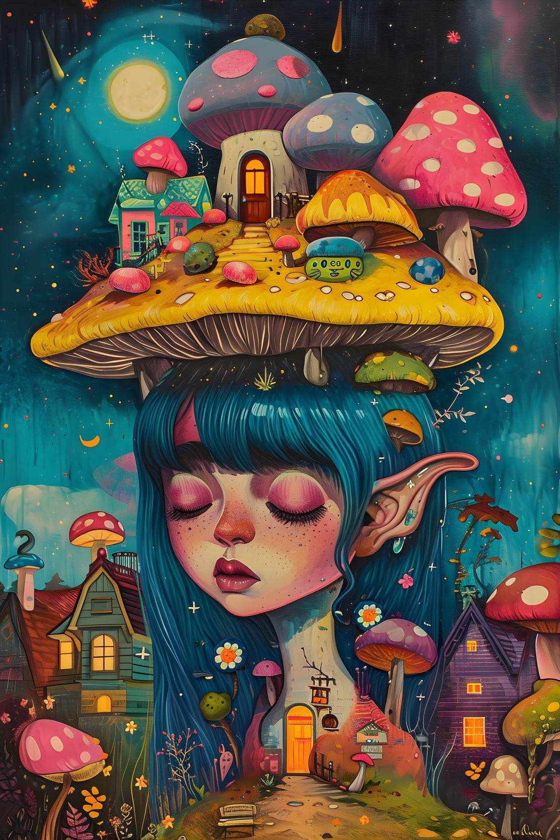Anime Girl Mushroom on head - beink online art store
