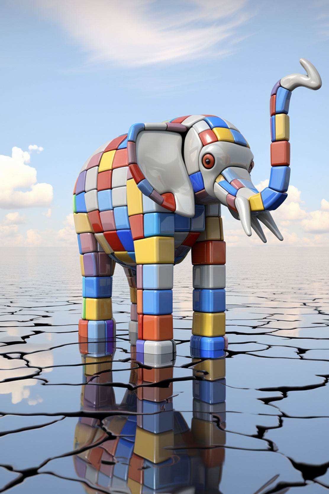 Colorful Robotic Elephant Animal Wall Art - beink online art store