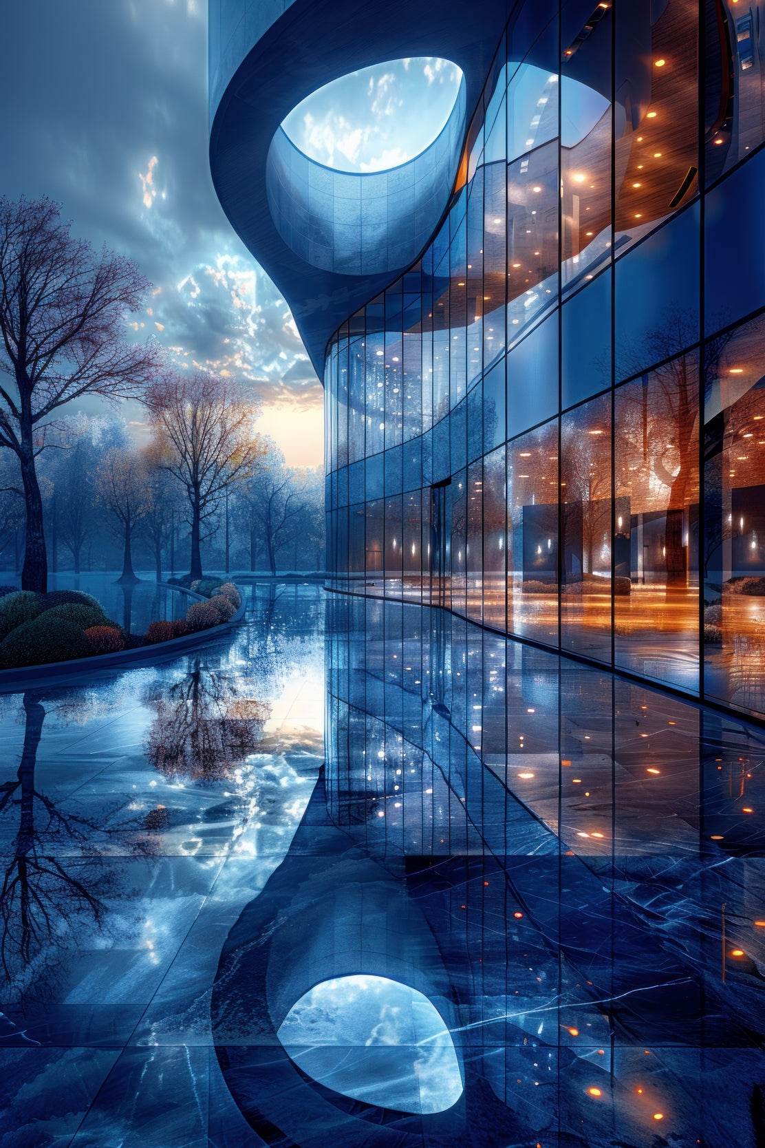 Blue Glass Building Wall Art - beink online art store
