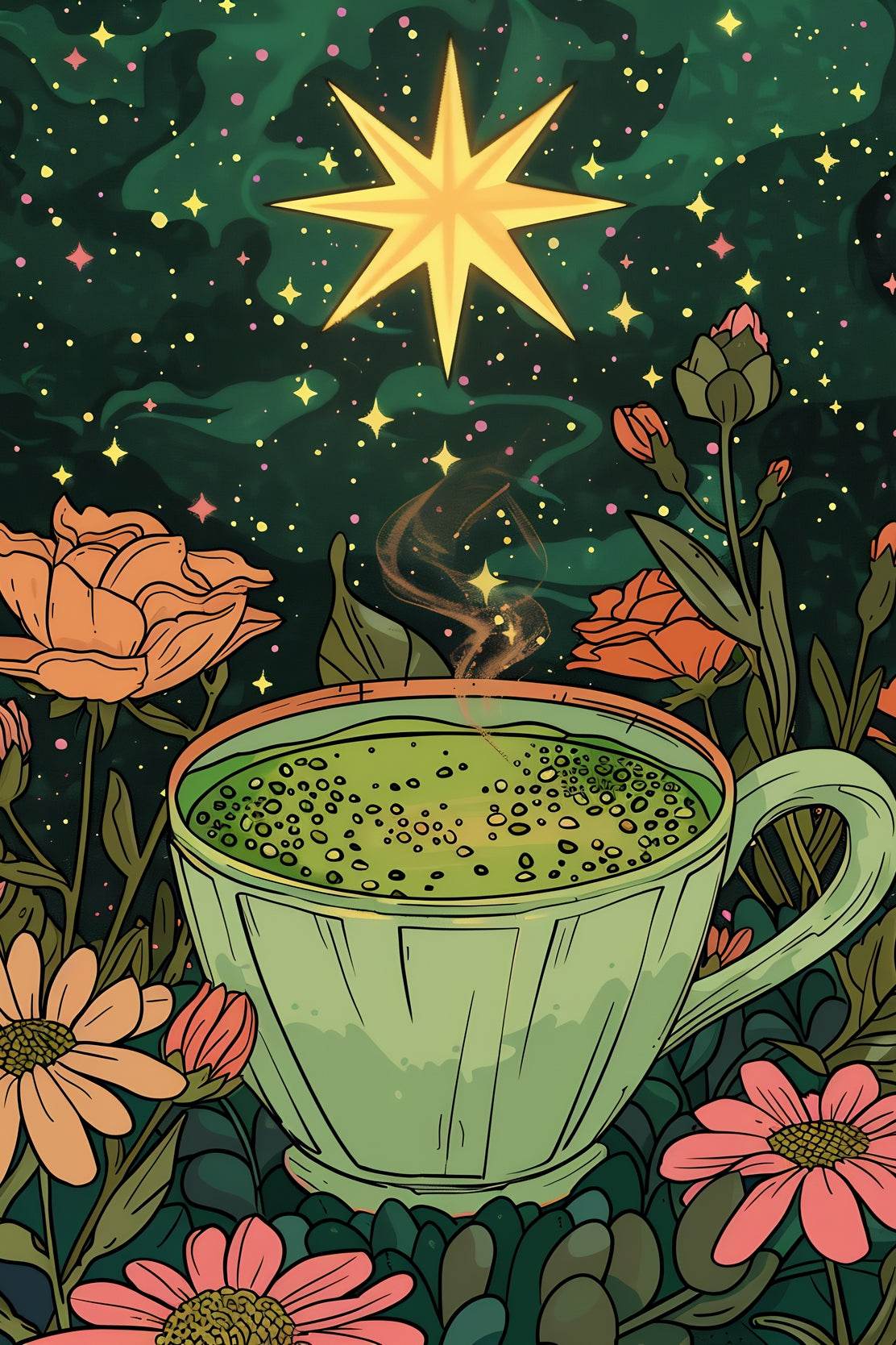 Matcha coffee with Flower Background Wall Art - beink online art store