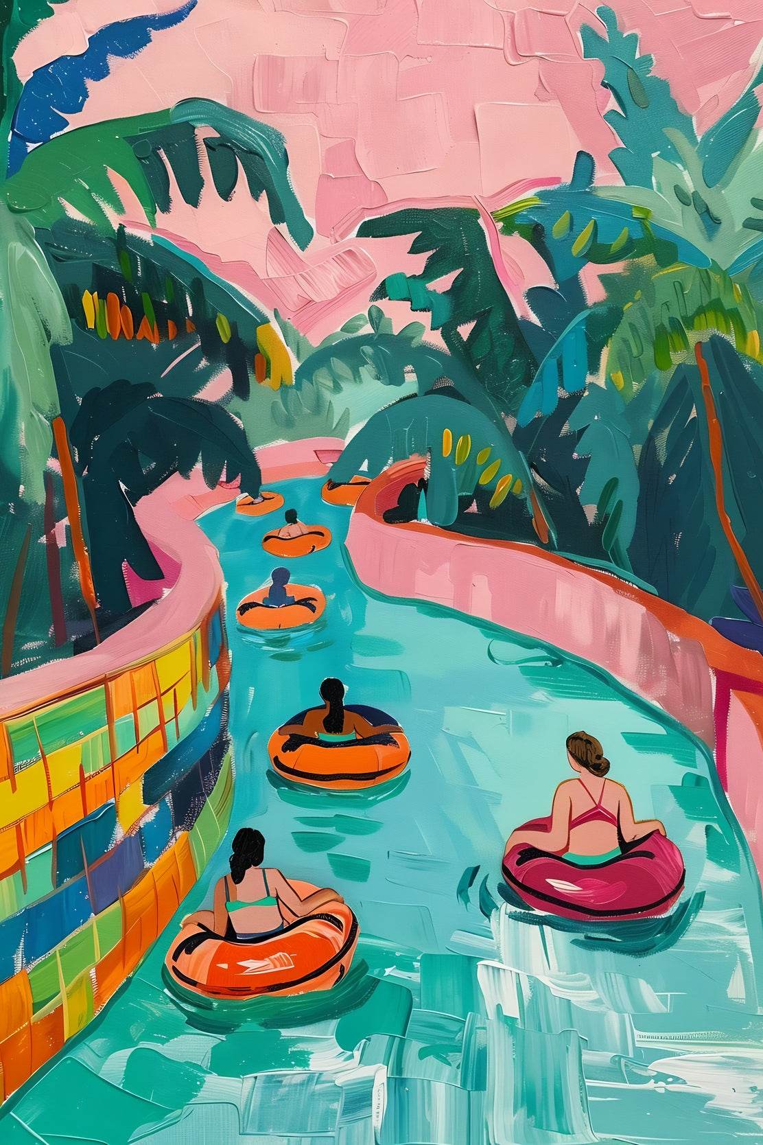 Painting of People in the Water with a Palm Tree Wall Art - beink online art store