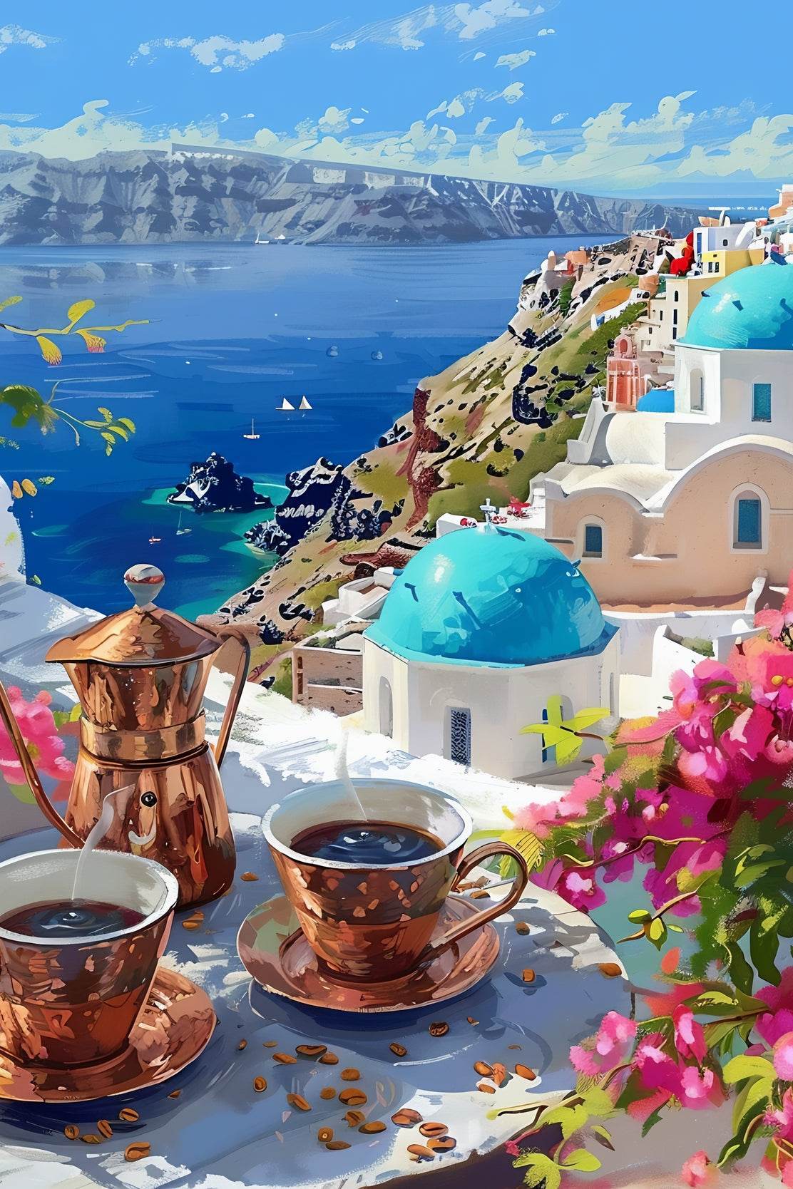 Greek Coffee in Santorini Wall Art - beink online art store