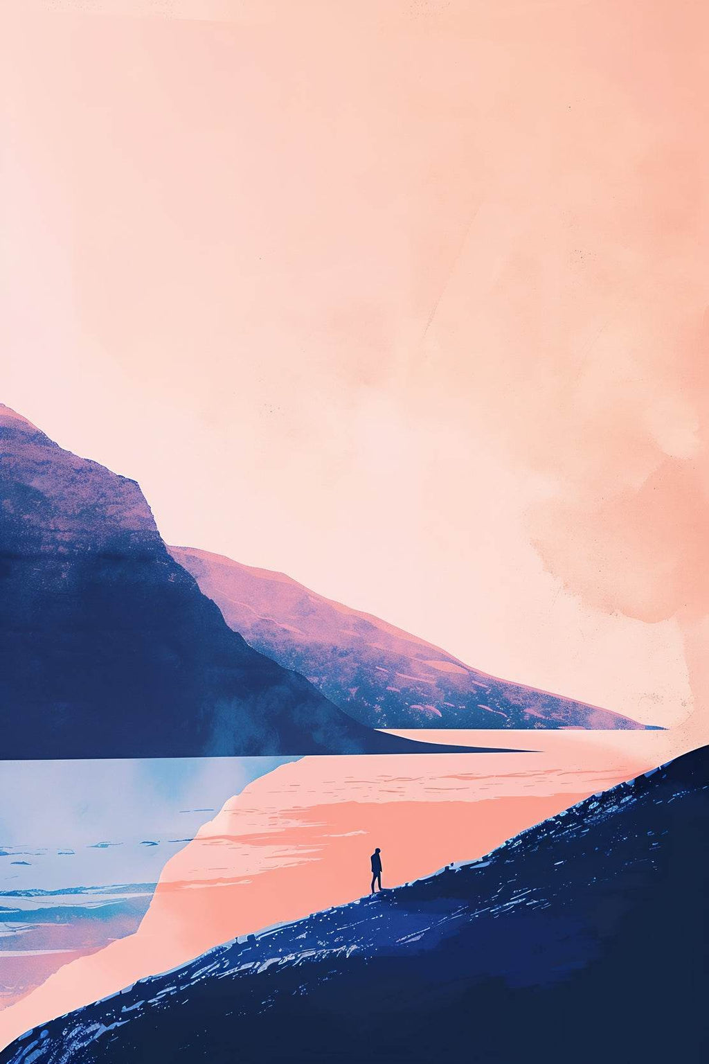 Lonely Wanderer in Pink Sunset Wall Art - beink online art store