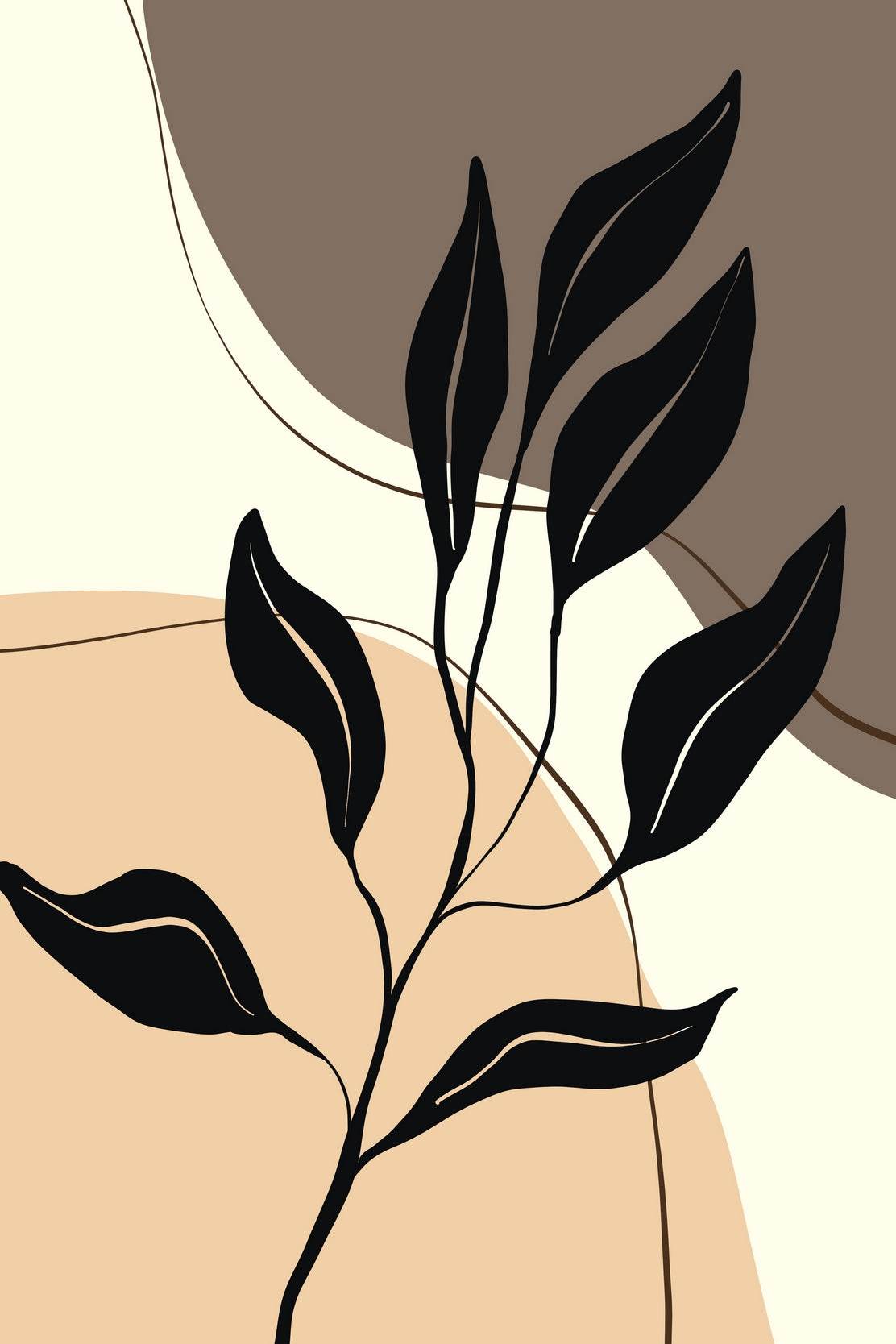 Black Leaves on a Stylized Foliage in Beige tones ArtWork - beink online art store